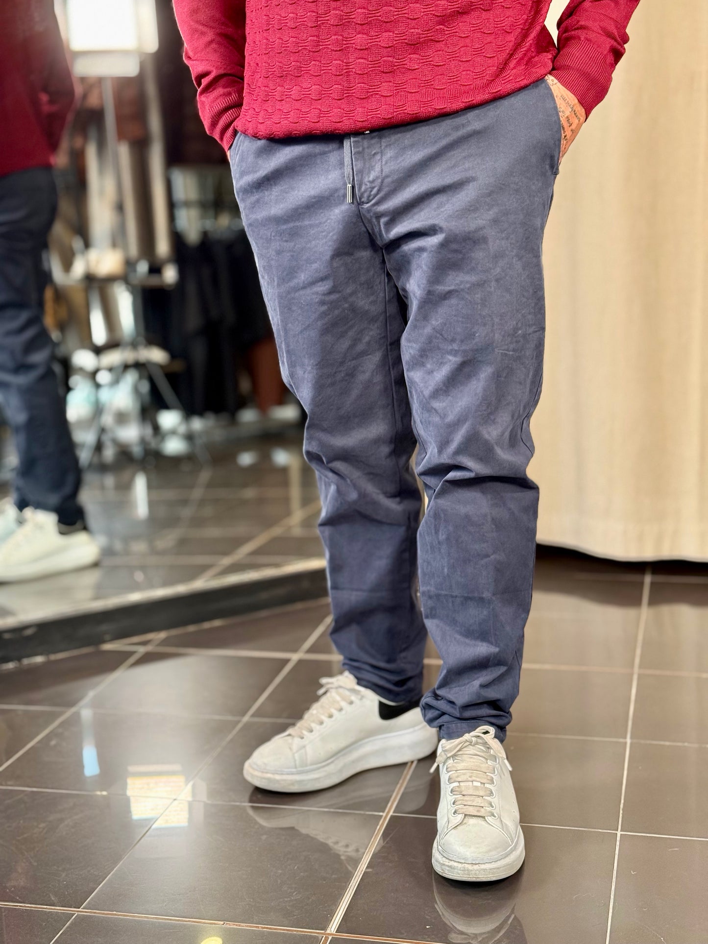 Pantalone Slim blu con coulisse in vita 2323