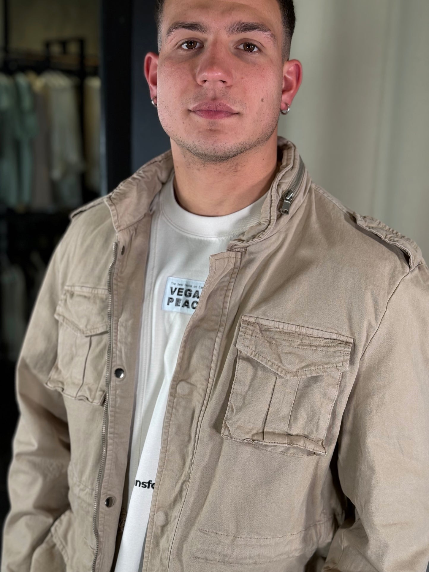 Sahariana con tasche applicate sabbia 364