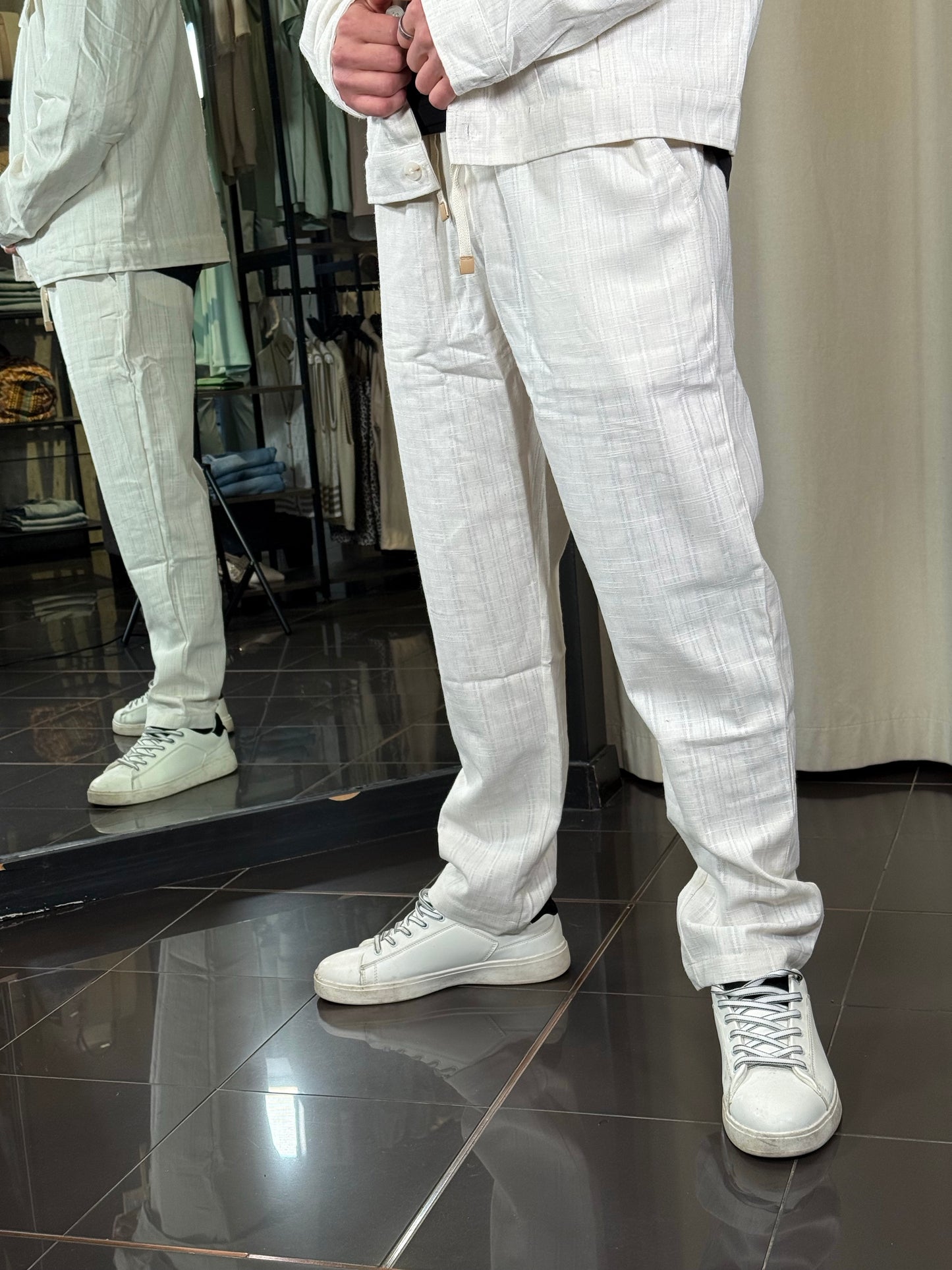 Pantalone sabbia con coulisse in lino 387