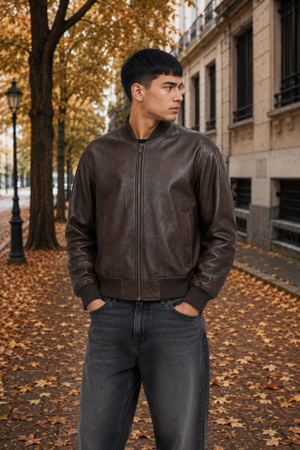 Bomber in similpelle marrone