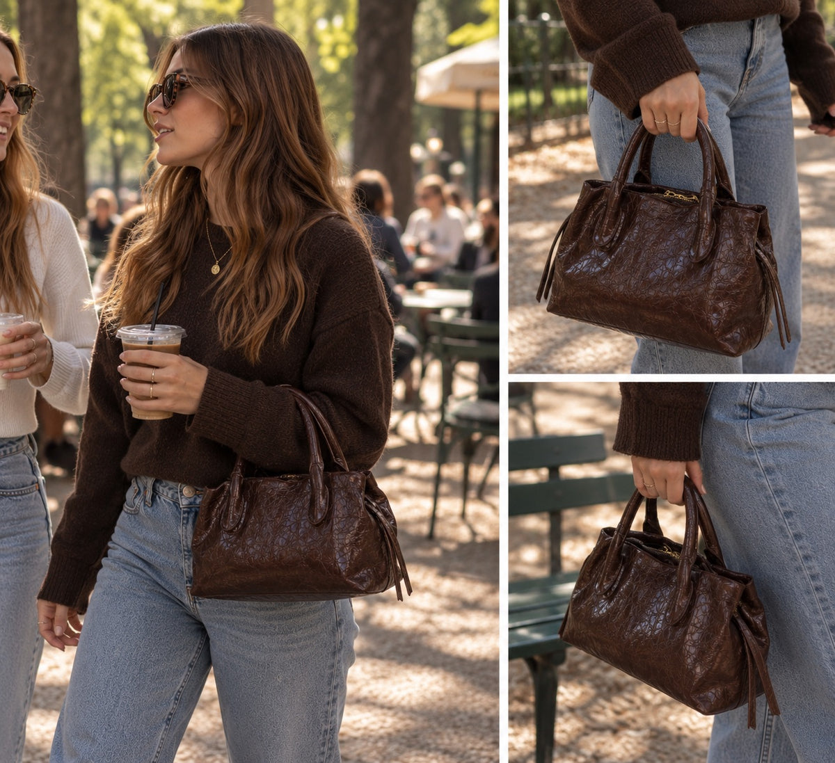 Mini bag effetto coco con tracolla all’interno