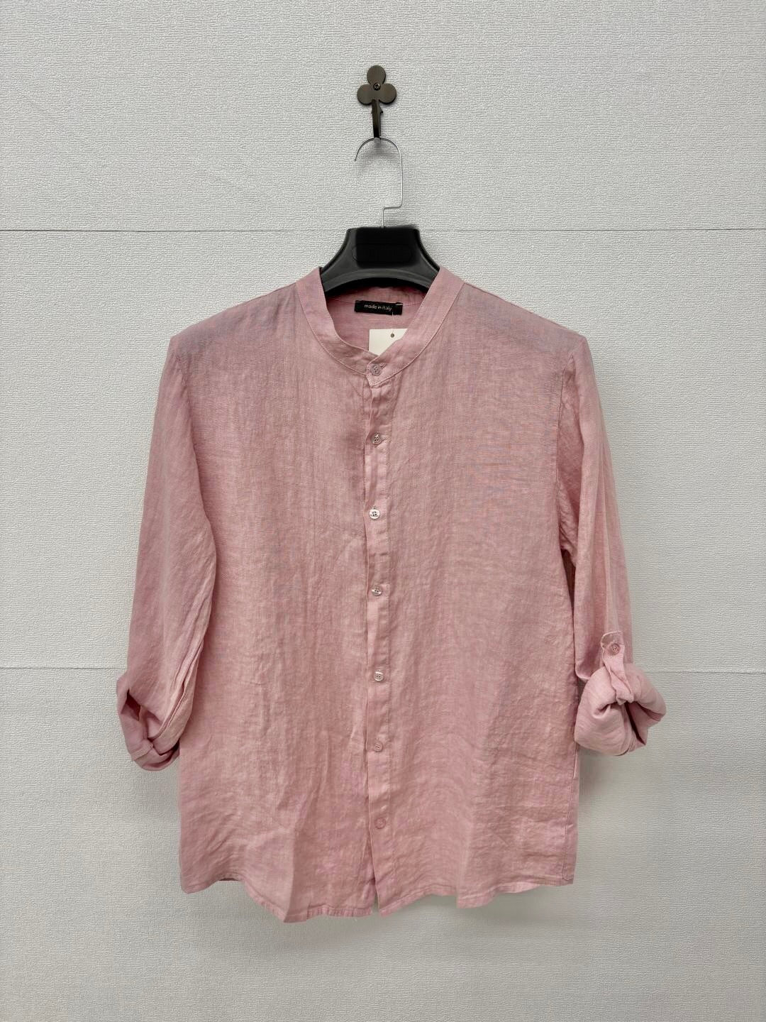 Camicia in lino rosa con collo alla coreana 2451