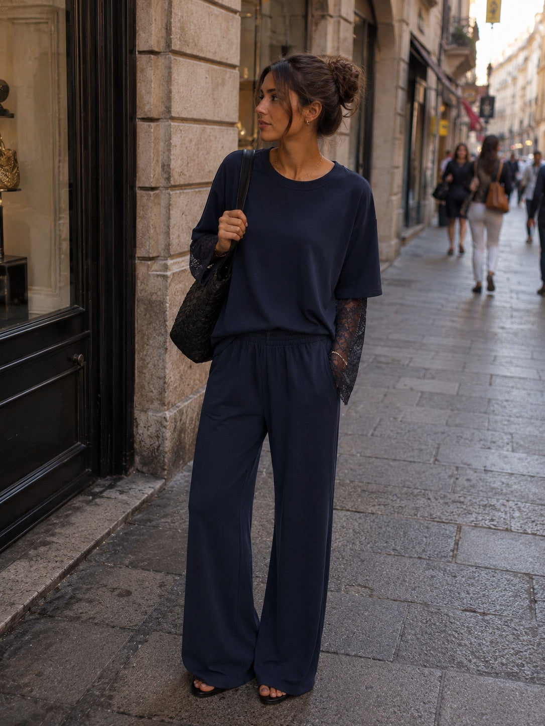 Pantalone tuta a palazzo blu in taglia unica