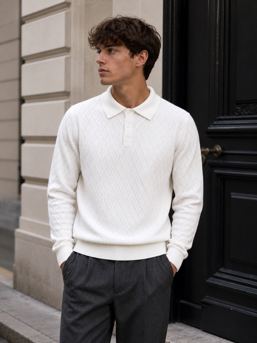 Polo panna con trama tono su tono