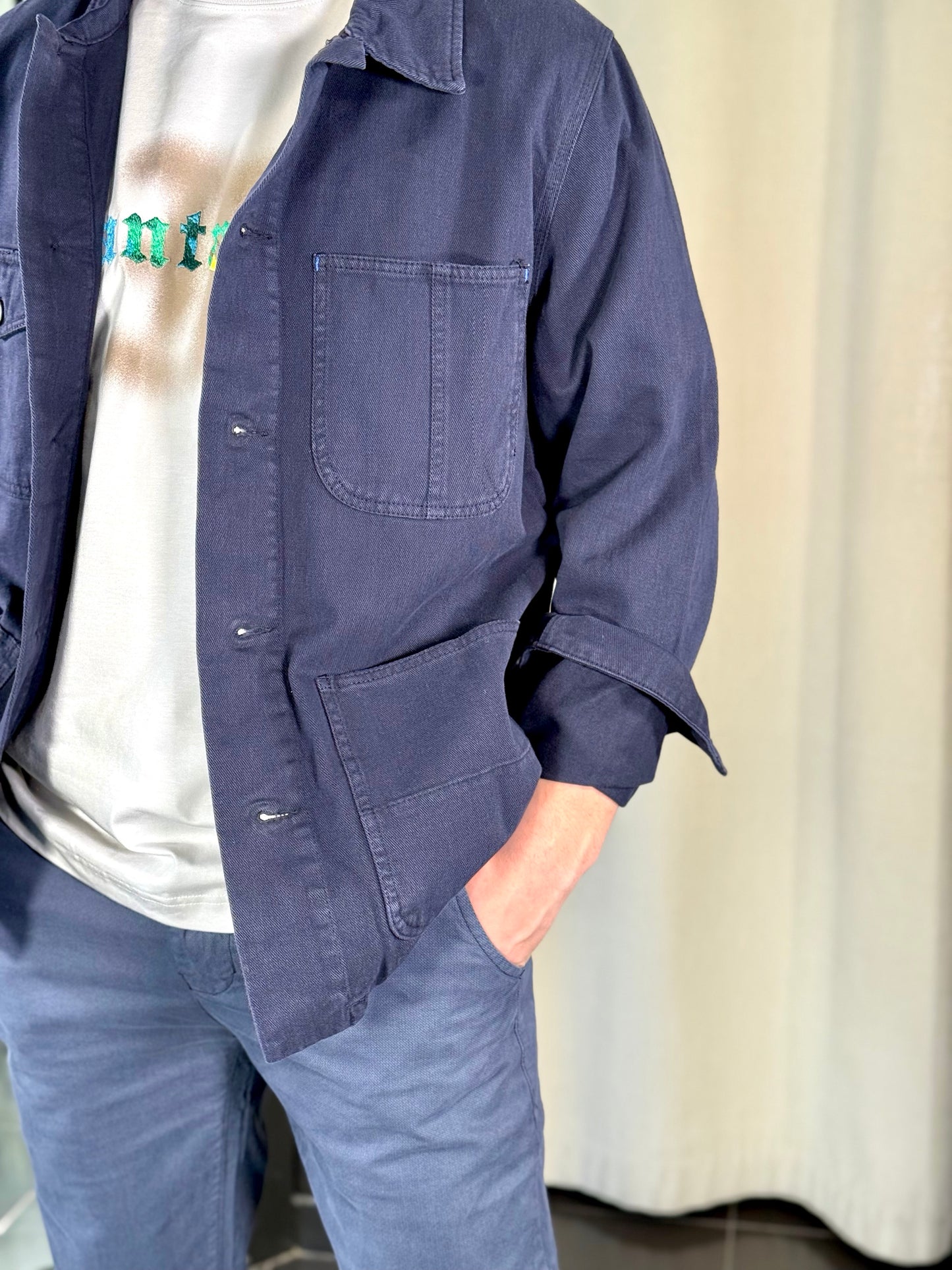Giubbino camicia in cotone con tasche applicate blu 174