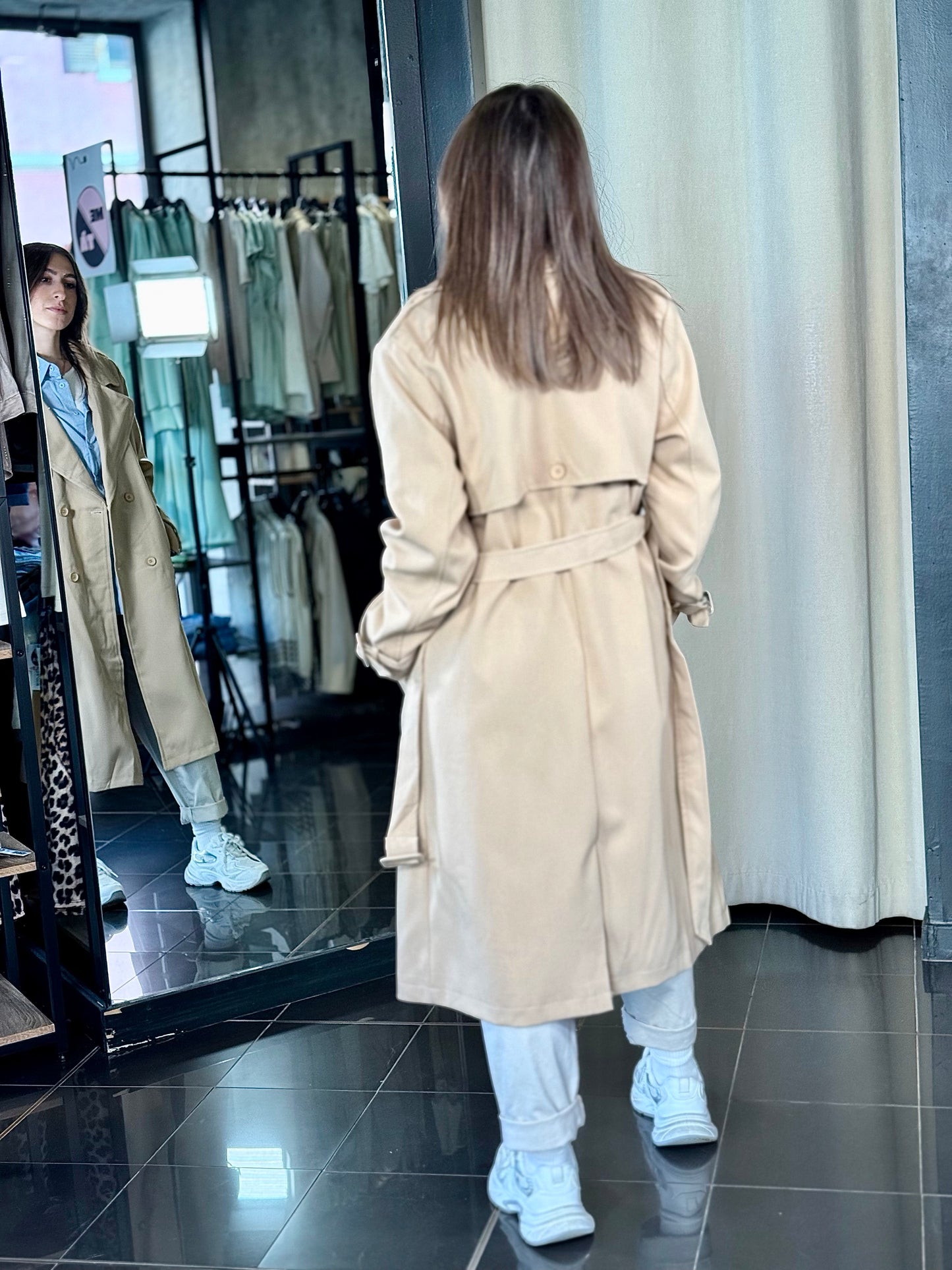 Trench beige lungo con fusciacca in taglia unica 357