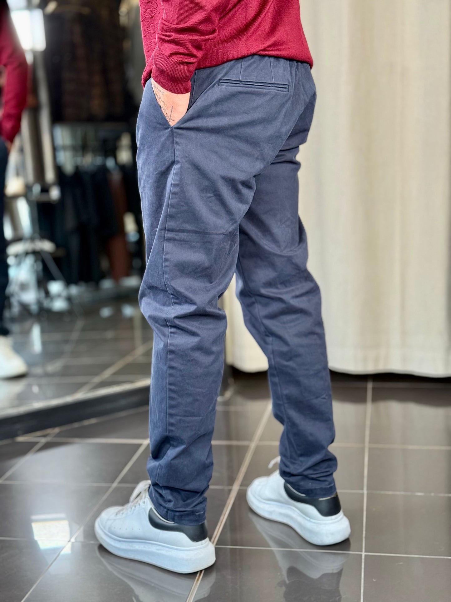 Pantalone Slim blu con coulisse in vita 2323
