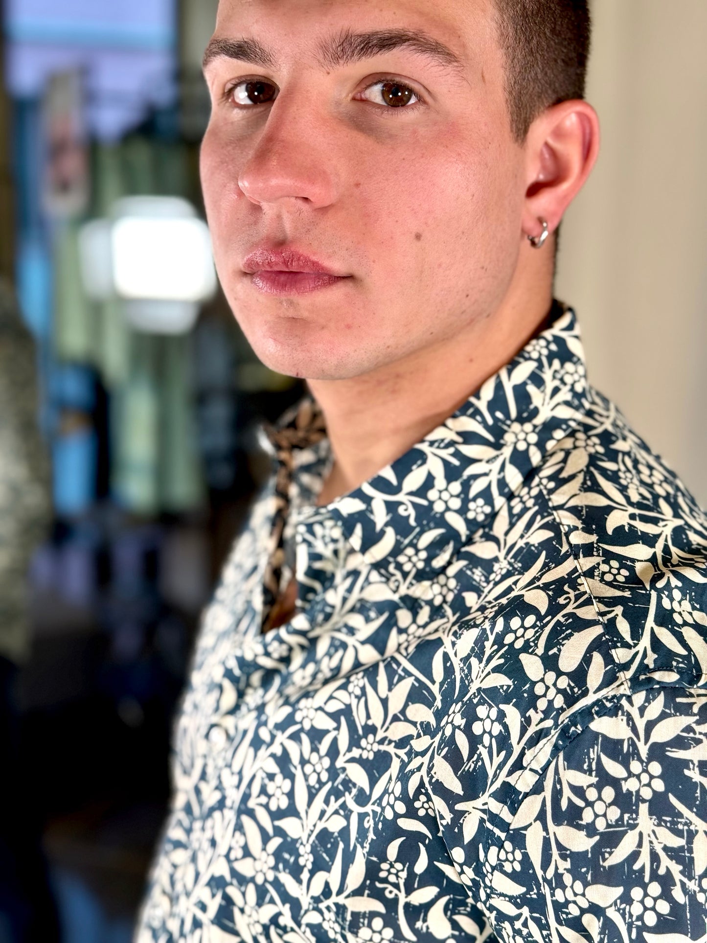 Camicia ottanio in fantasia panna 113