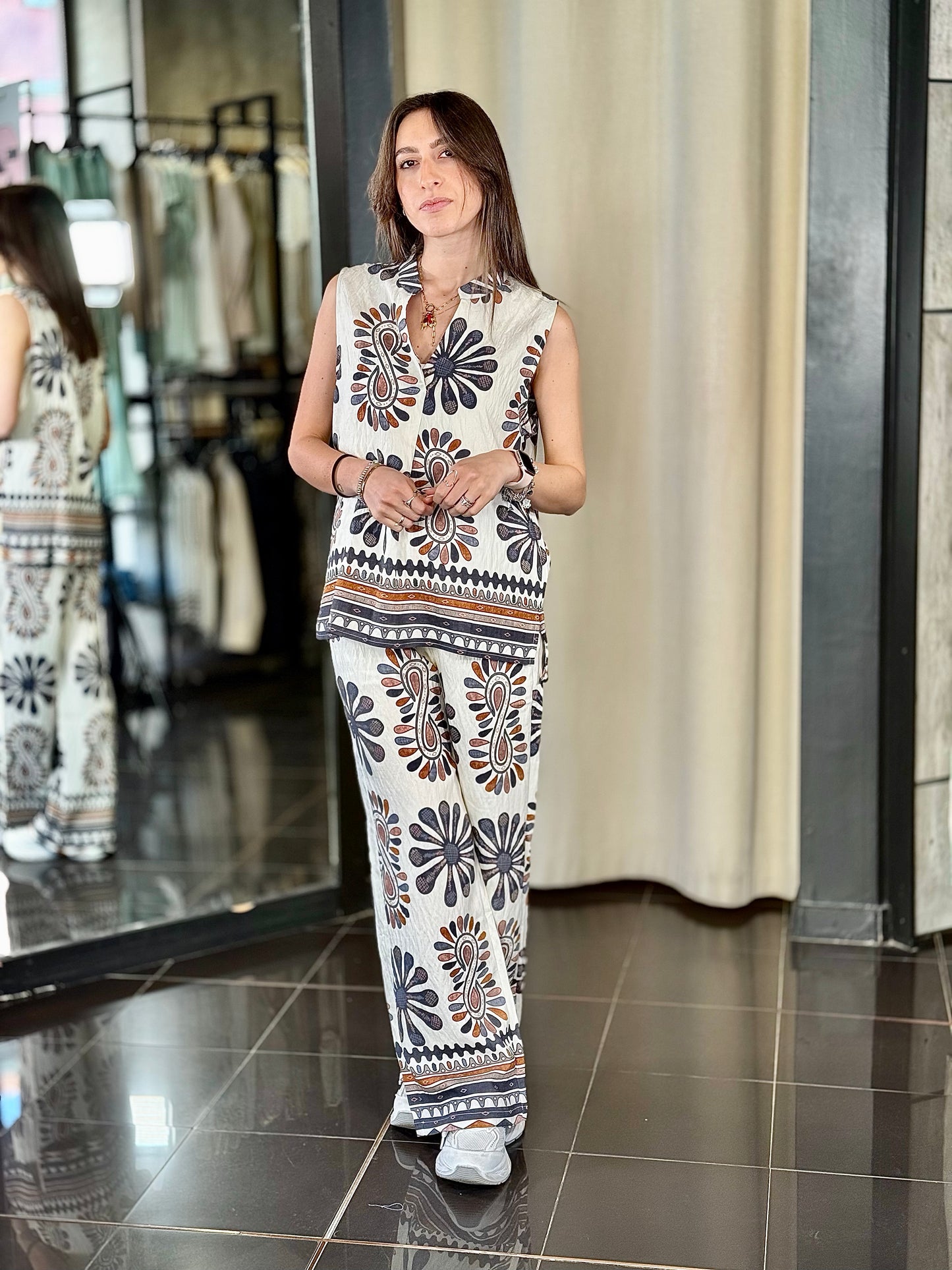 Pantalone fantasia cashmire a palazzo 428