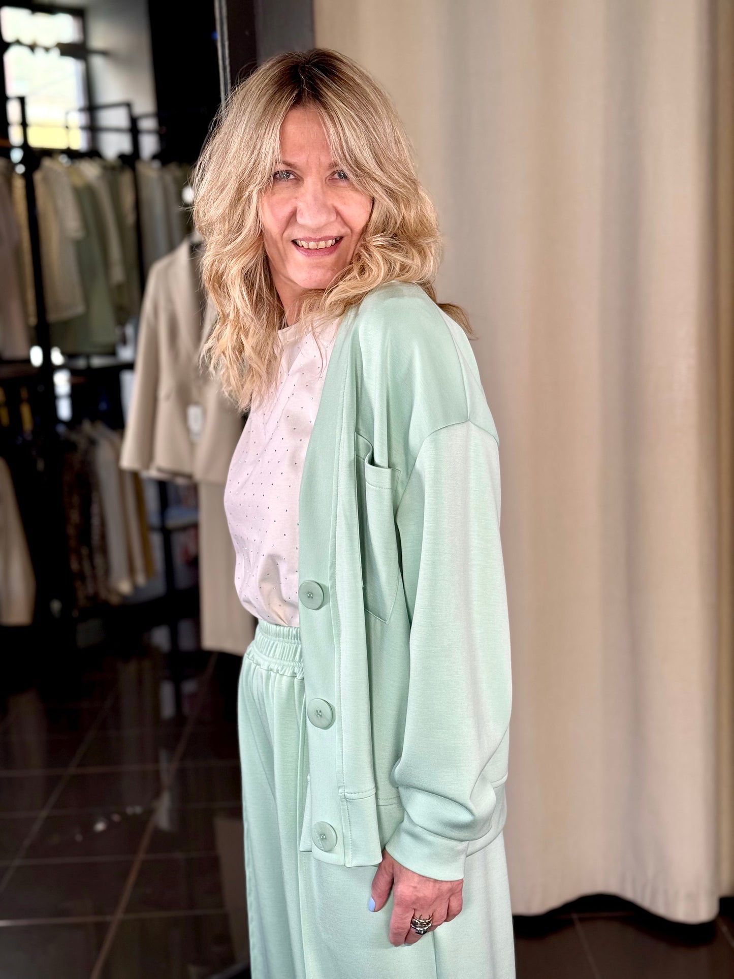 Felpa a cardigan verde menta in taglia unica 197
