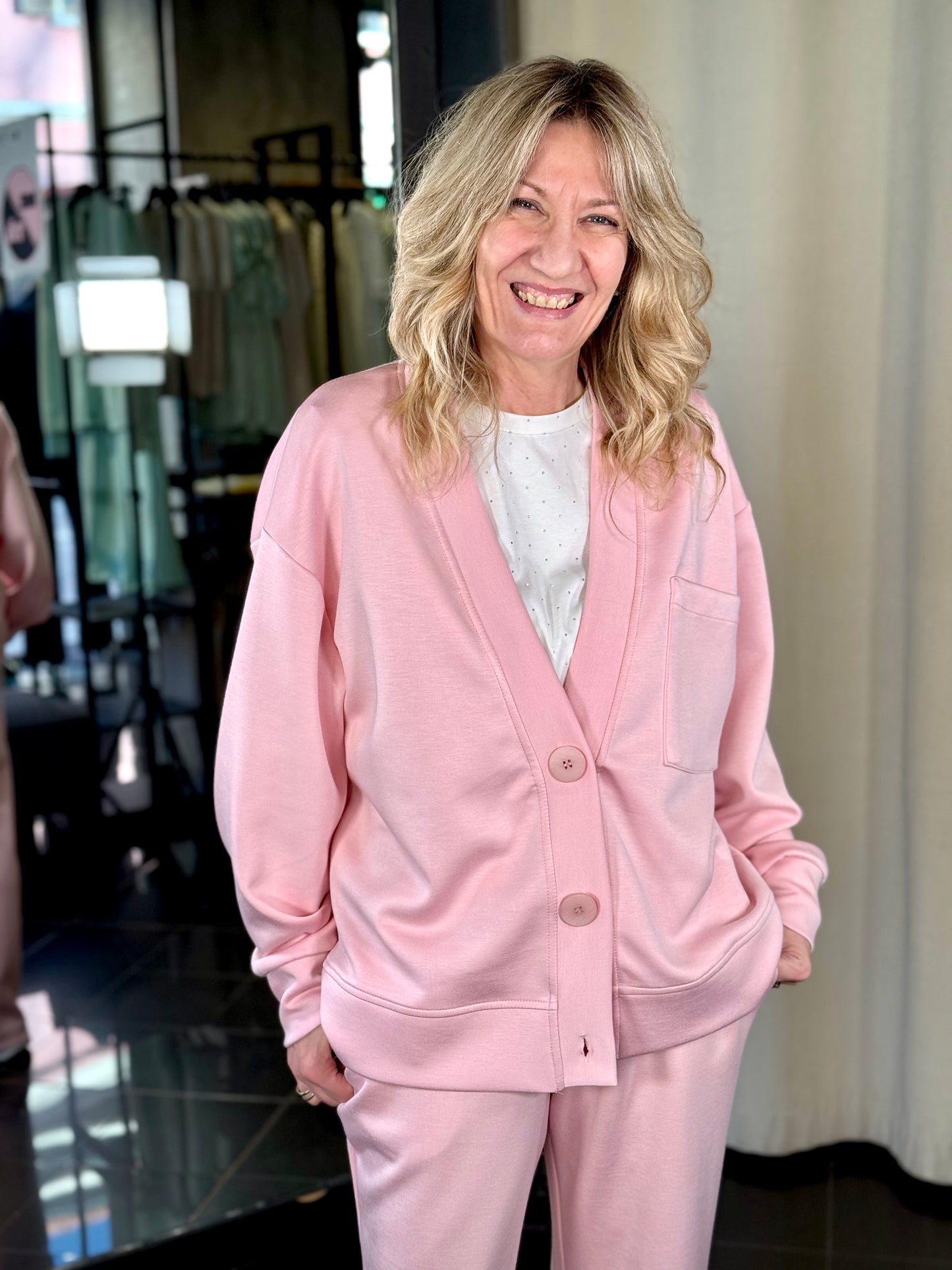 Felpa a cardigan rosa in taglia unica 198