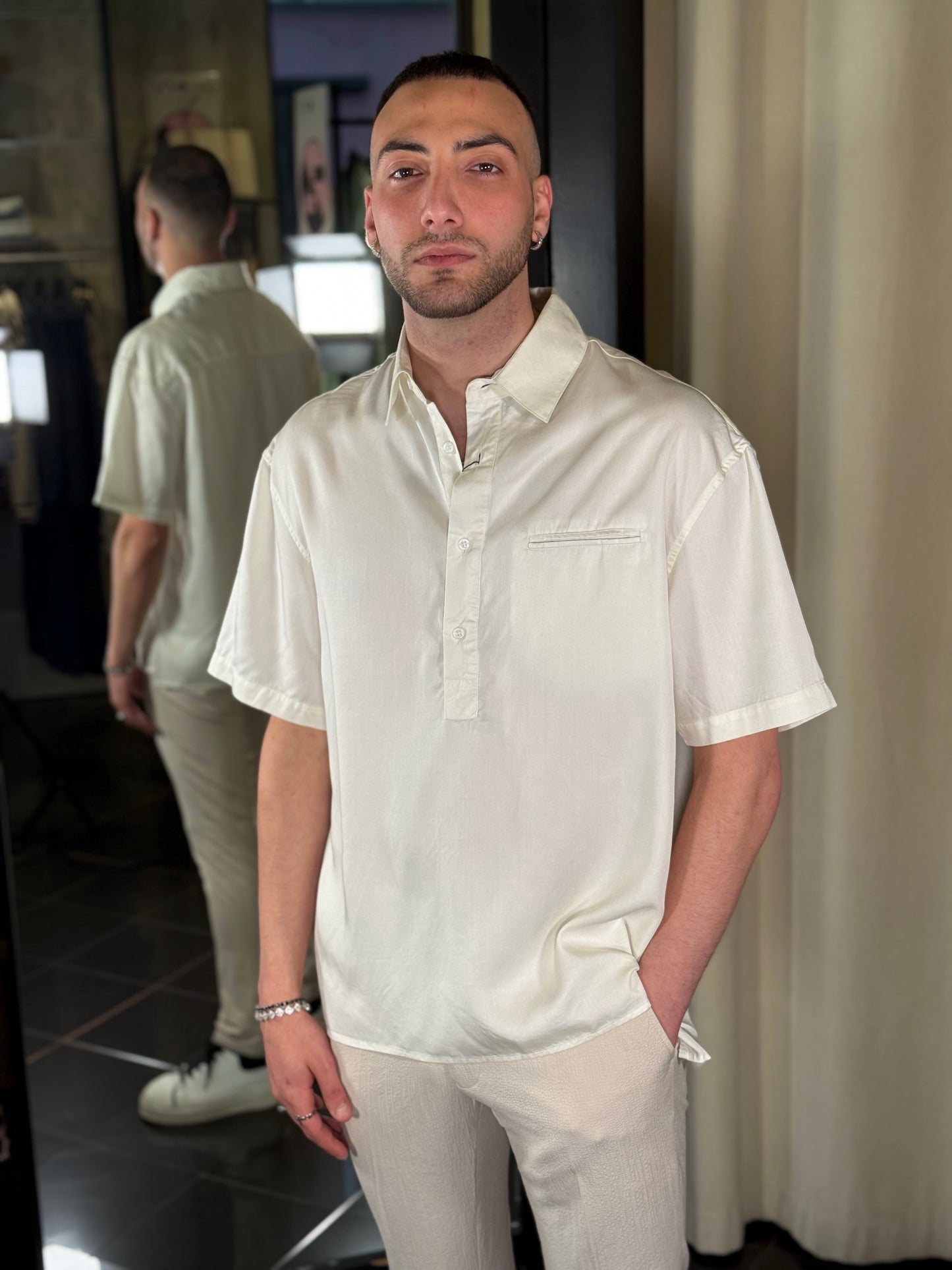 Camicia panna a maniche corte oversize serafino 406