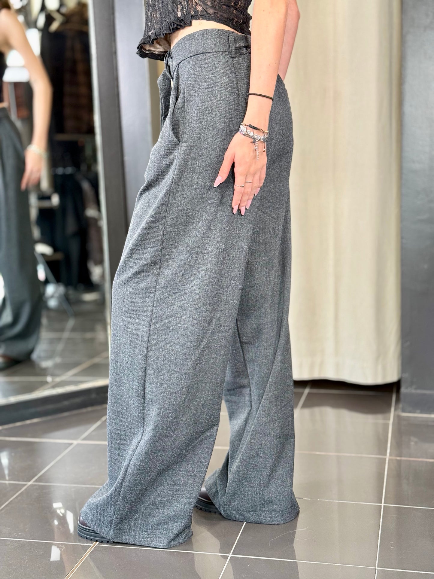 Pantalone palazzo grigio scuro cintura con bottoni 2222
