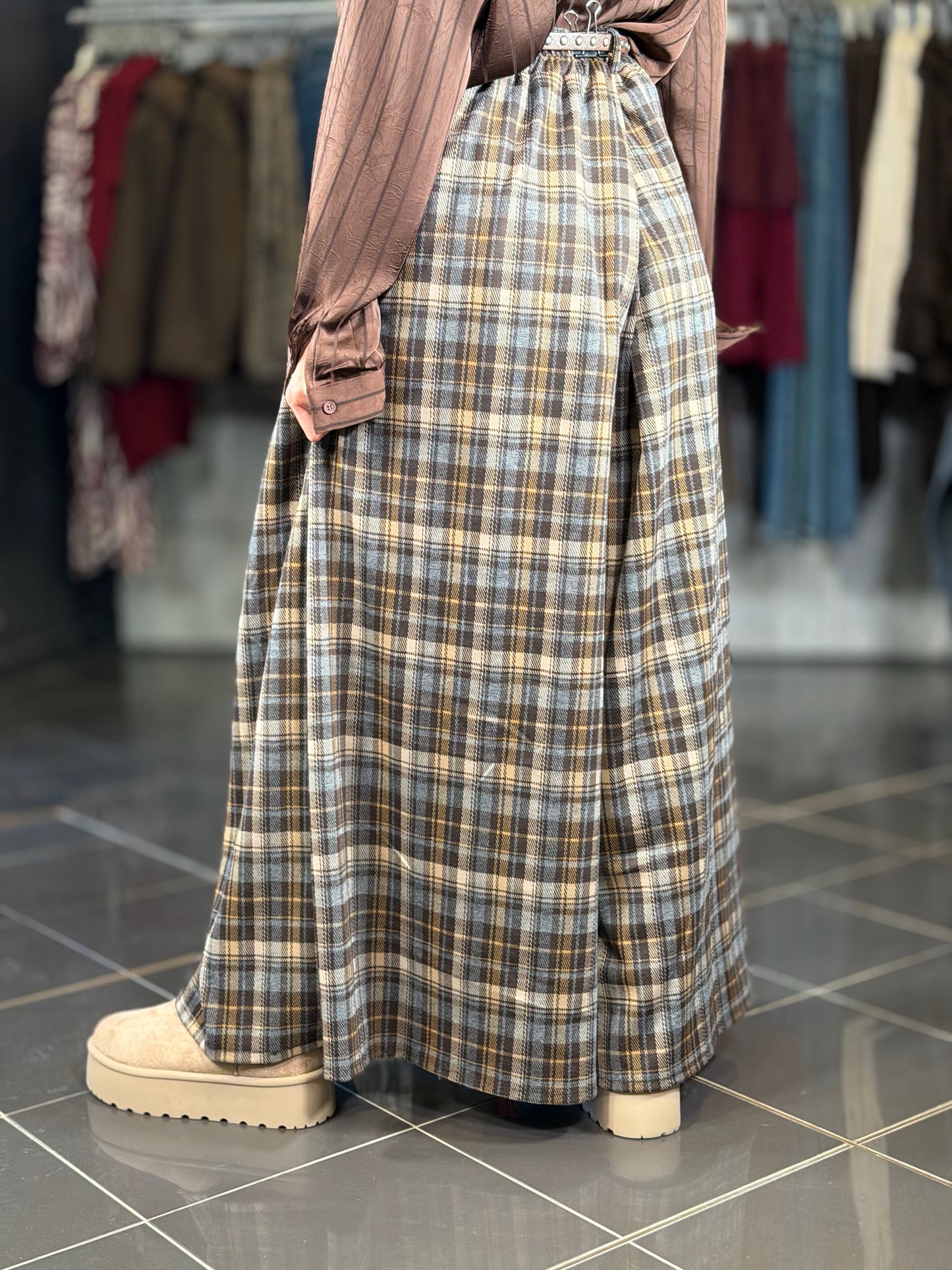 Gonna pantalone scozzese marrone in taglia unica 2434