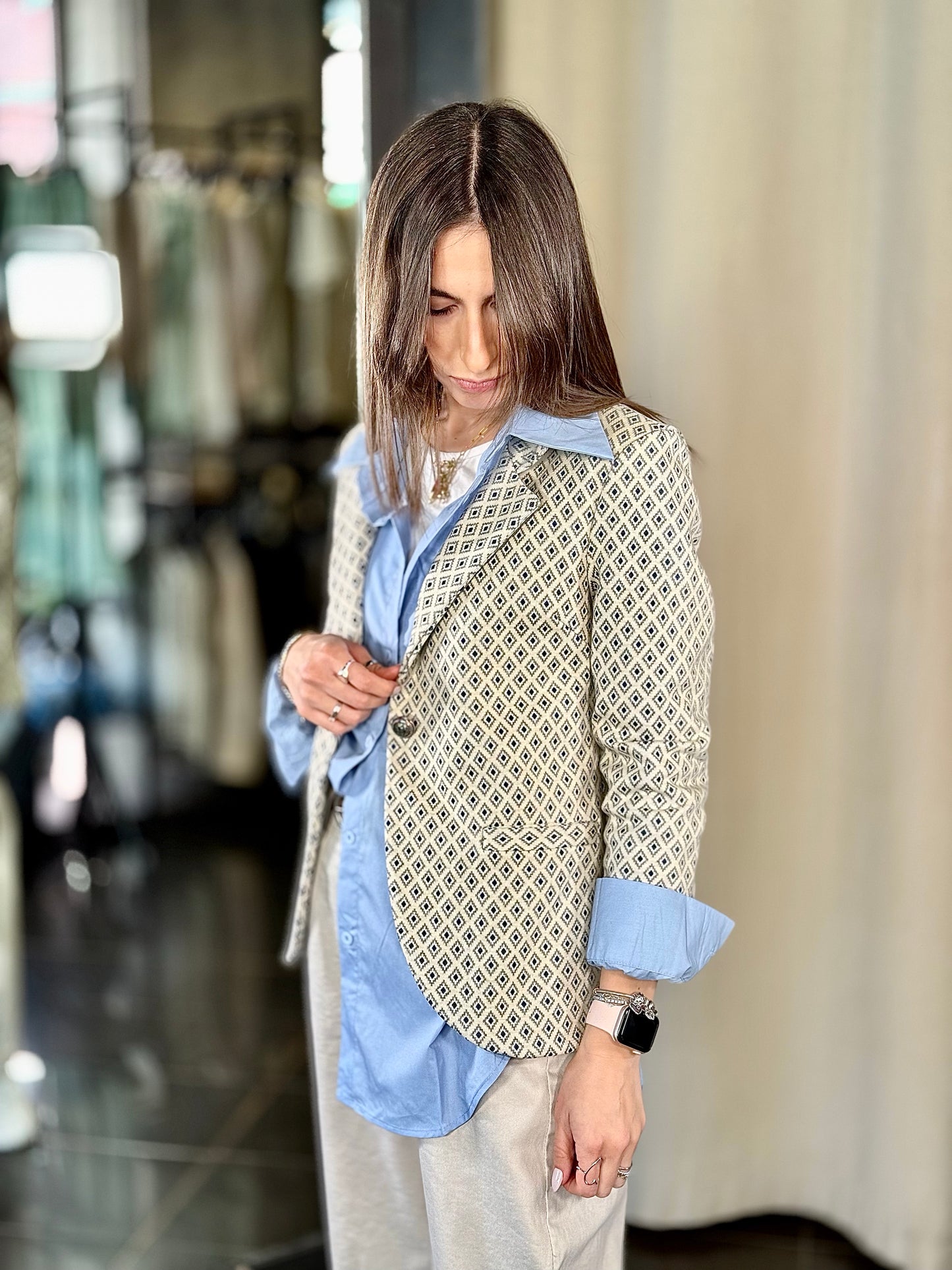 Giacca con rombi blu in taglia unica 358