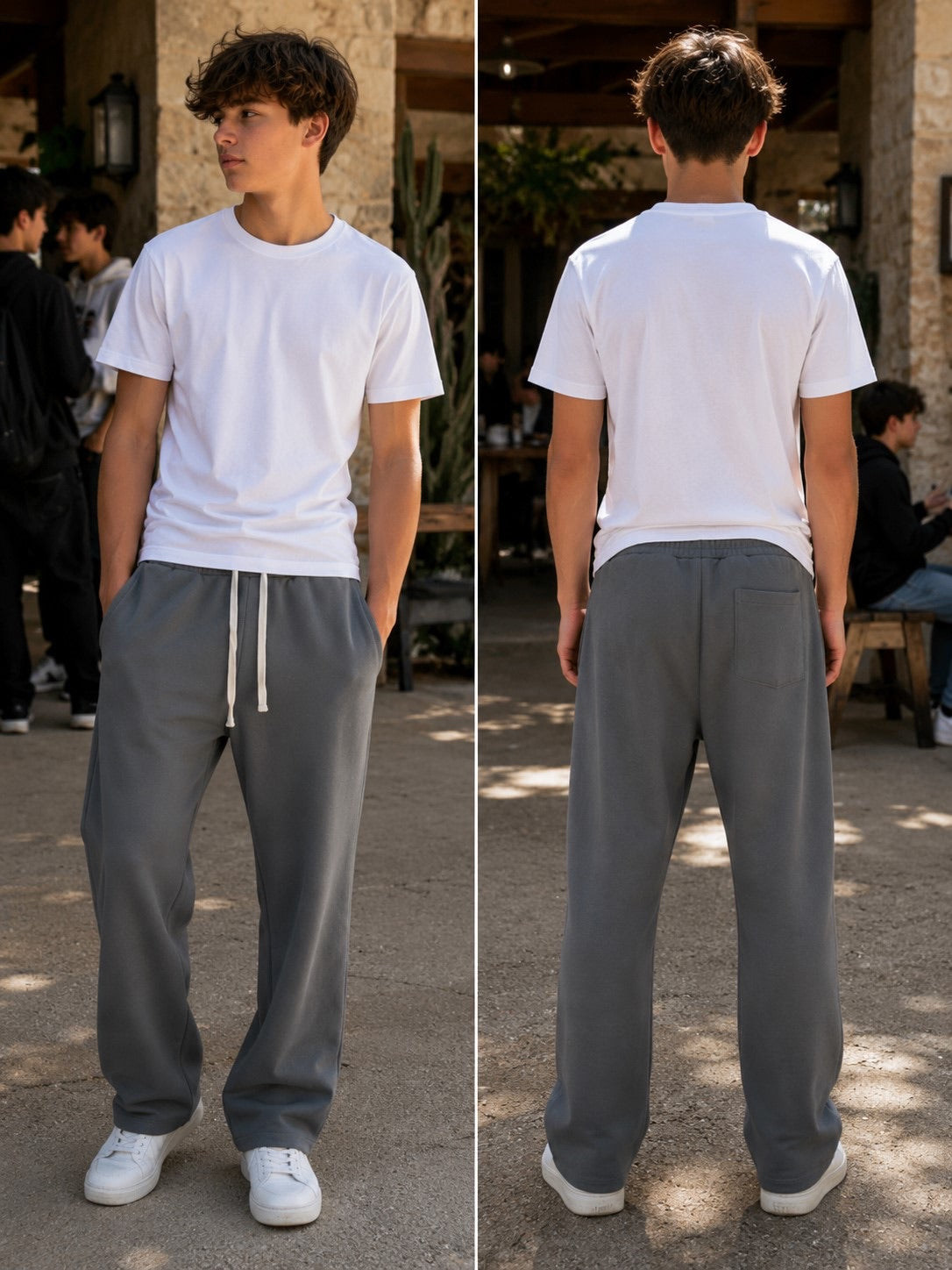 Pantalone tuta grigio gamba larga