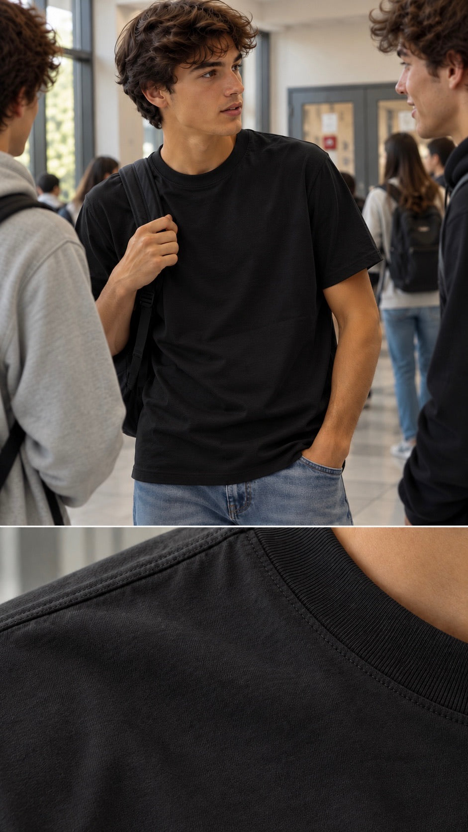 T-shirt nera basica in cotone rasato
