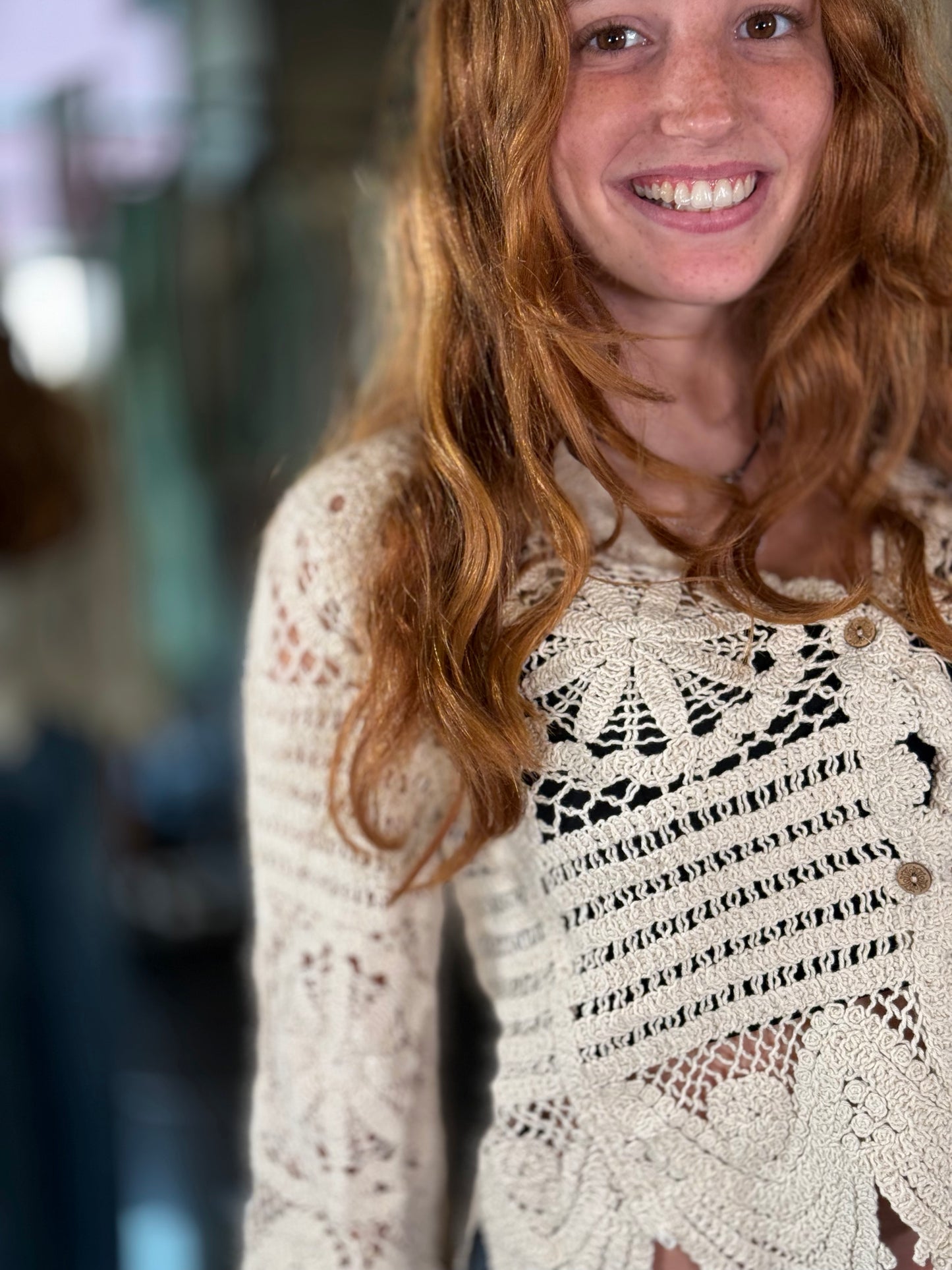 Cardigan crop uncinetto sabbia in taglia unica 319
