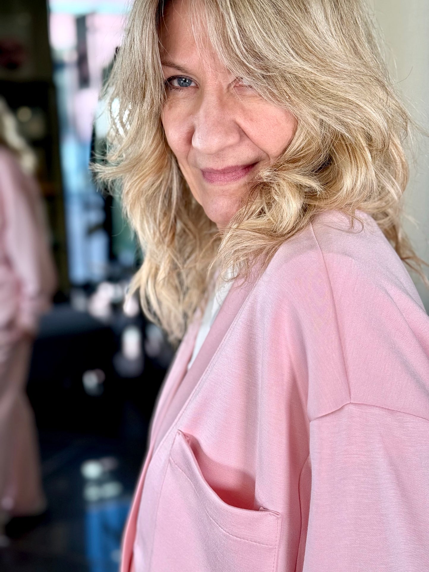 Felpa a cardigan rosa in taglia unica 198