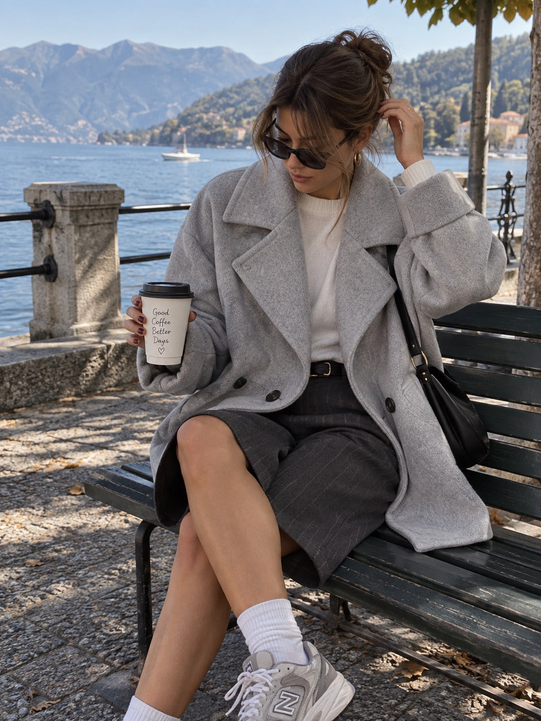 Cappottino grigio doppiopetto oversize