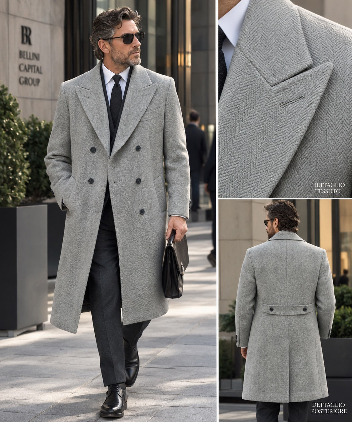 Cappotto doppiopetto spigato grigio chiaro