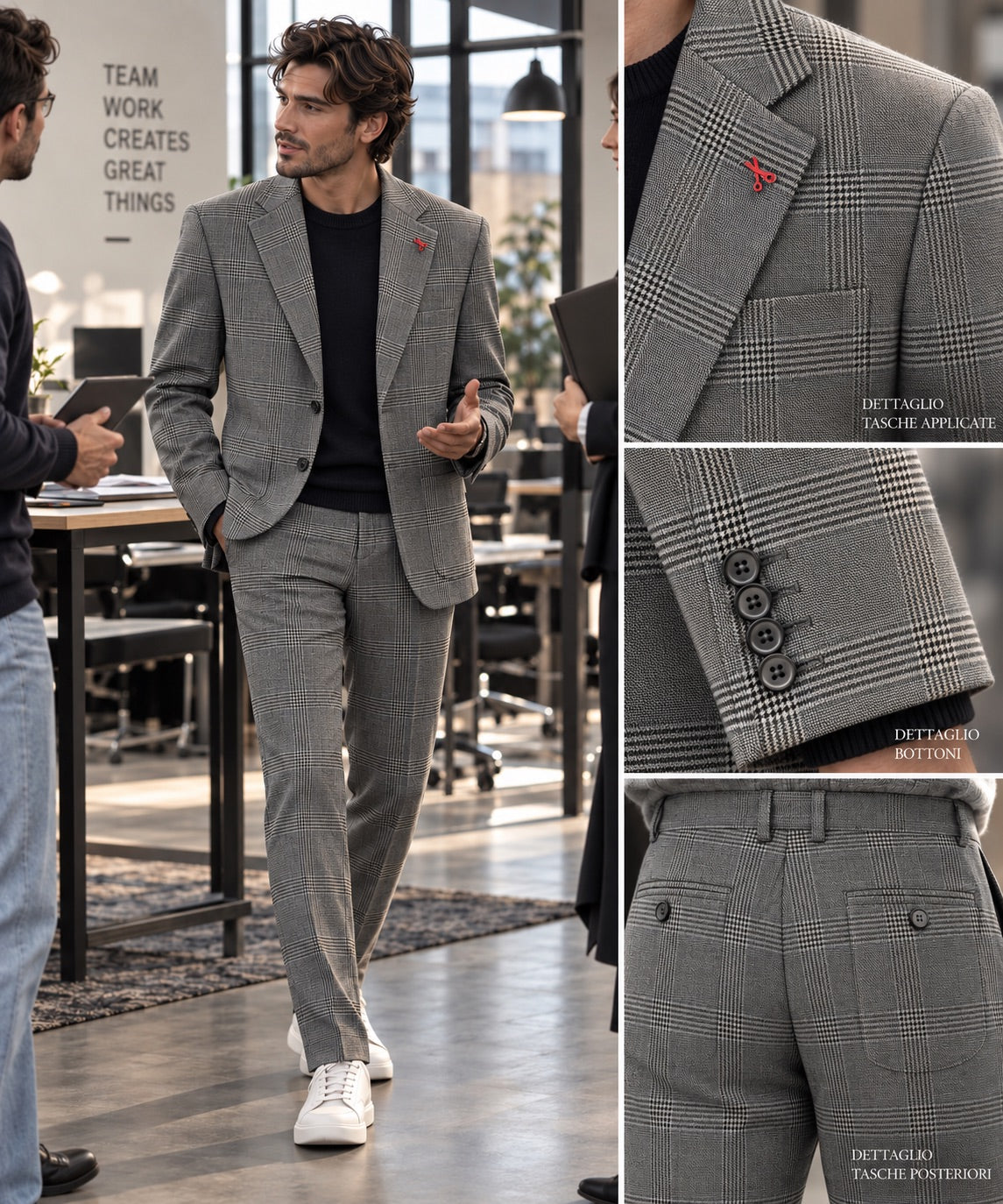 Abito (Giacca + Pantalone) principe di Galles grigio e nero