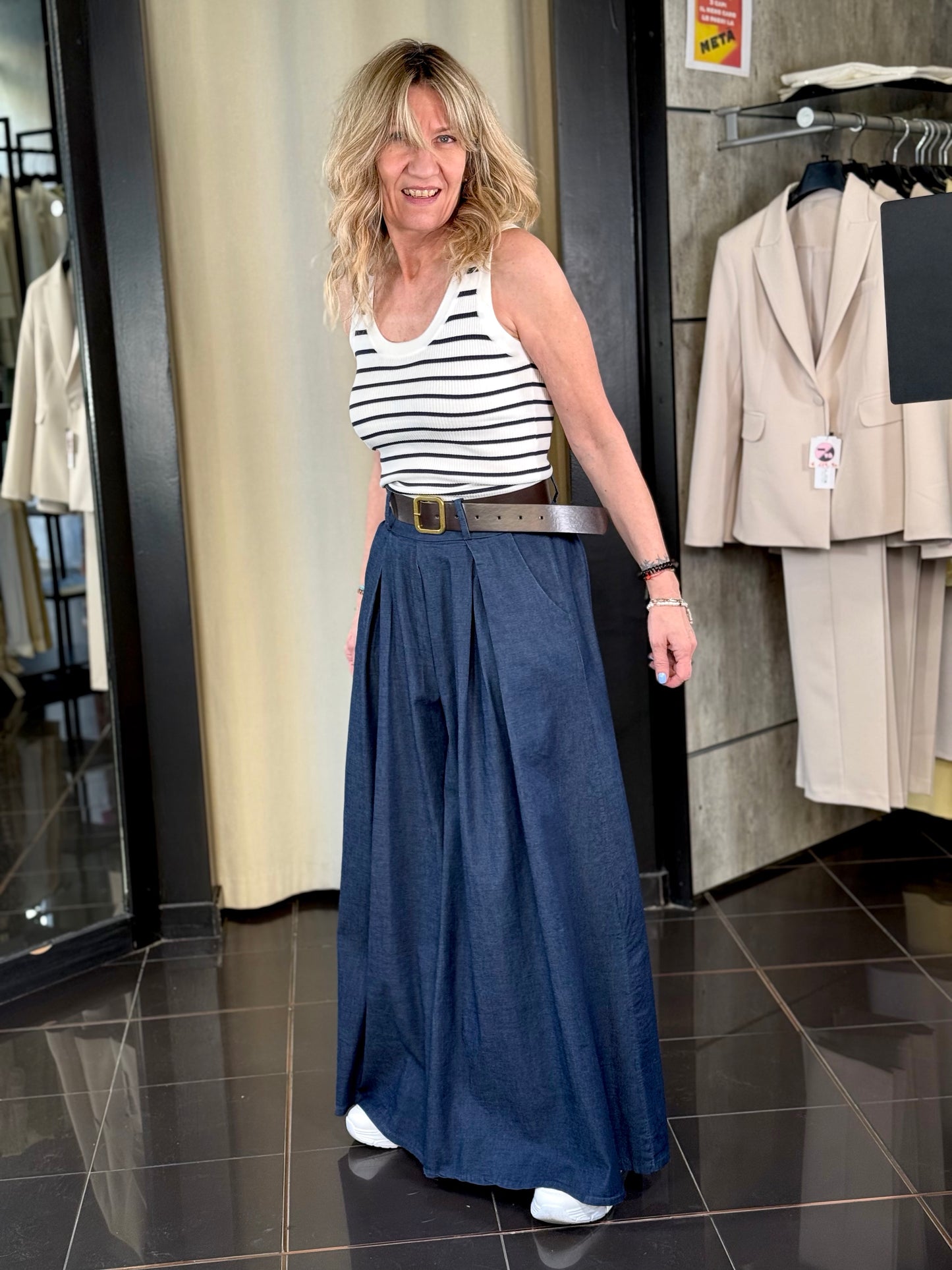 Pantalone a palazzo effetto denim 157