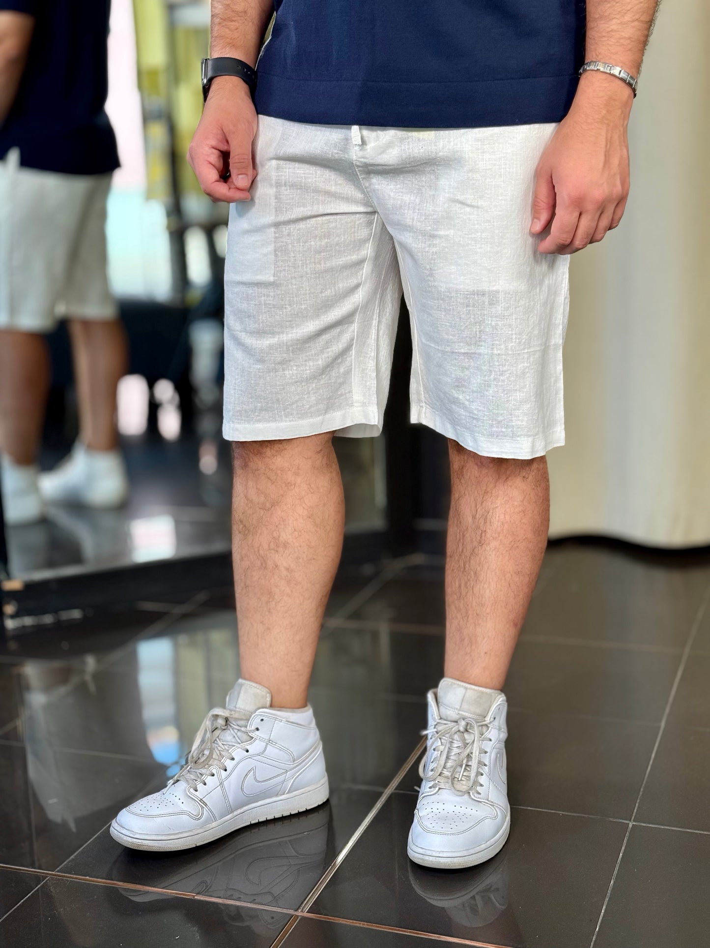 Bermuda in misto lino bianco con coulisse 759