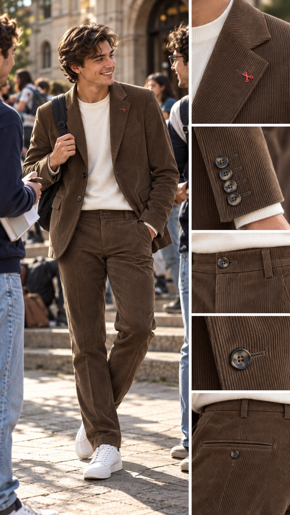 Abito (Giacca + Pantalone) a coste piccole marrone