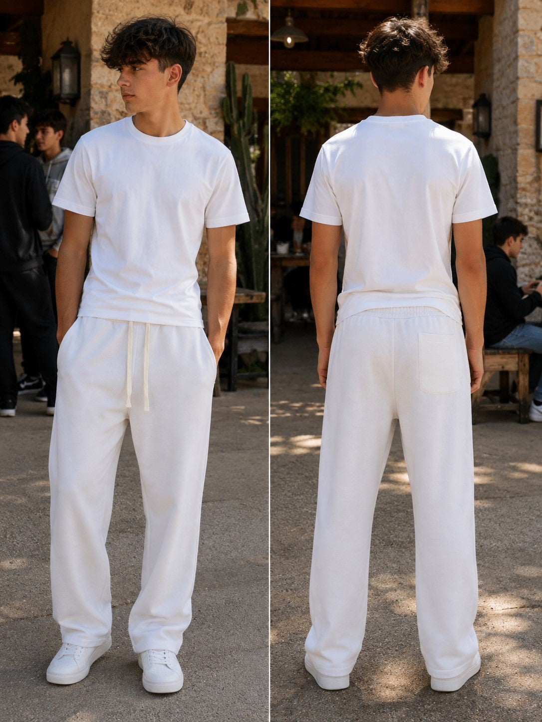 Pantalone tuta bianco gamba larga