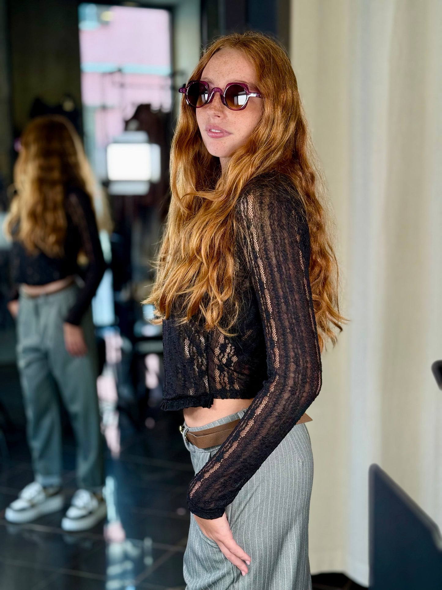 Top in pizzo nero con bolerino in pizzo nero in taglia unica 2213