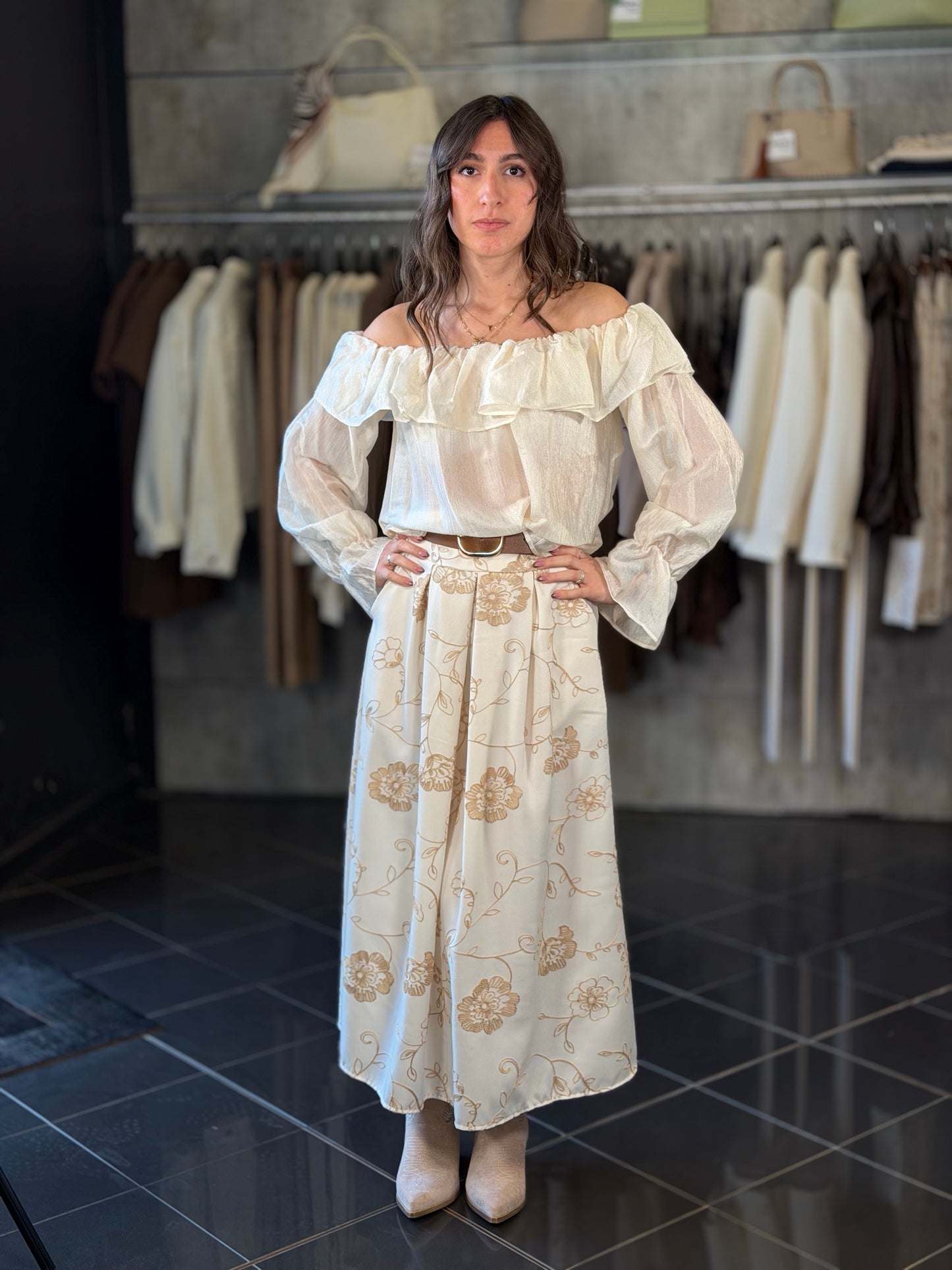 Blusa scollo a barca champagne in taglia unica 2241