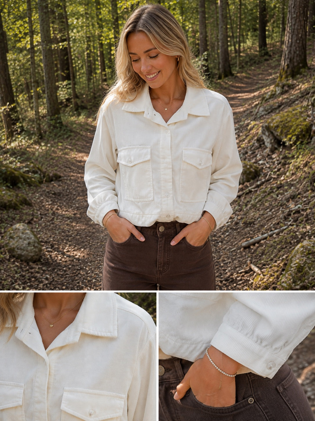 Camicia bianca a coste effetto velluto in taglia unica