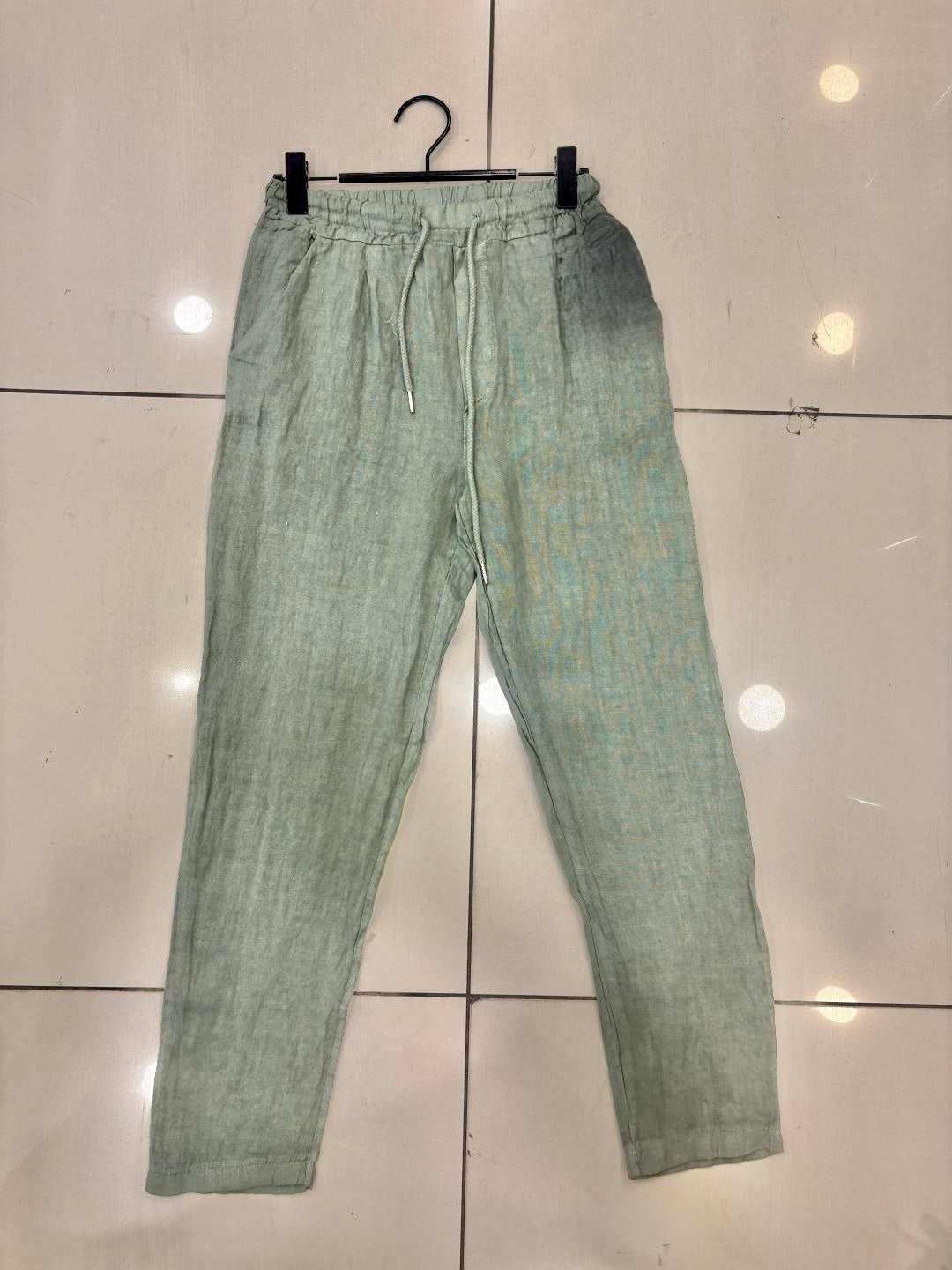 Pantalone in lino verde militare con coulisse 2444