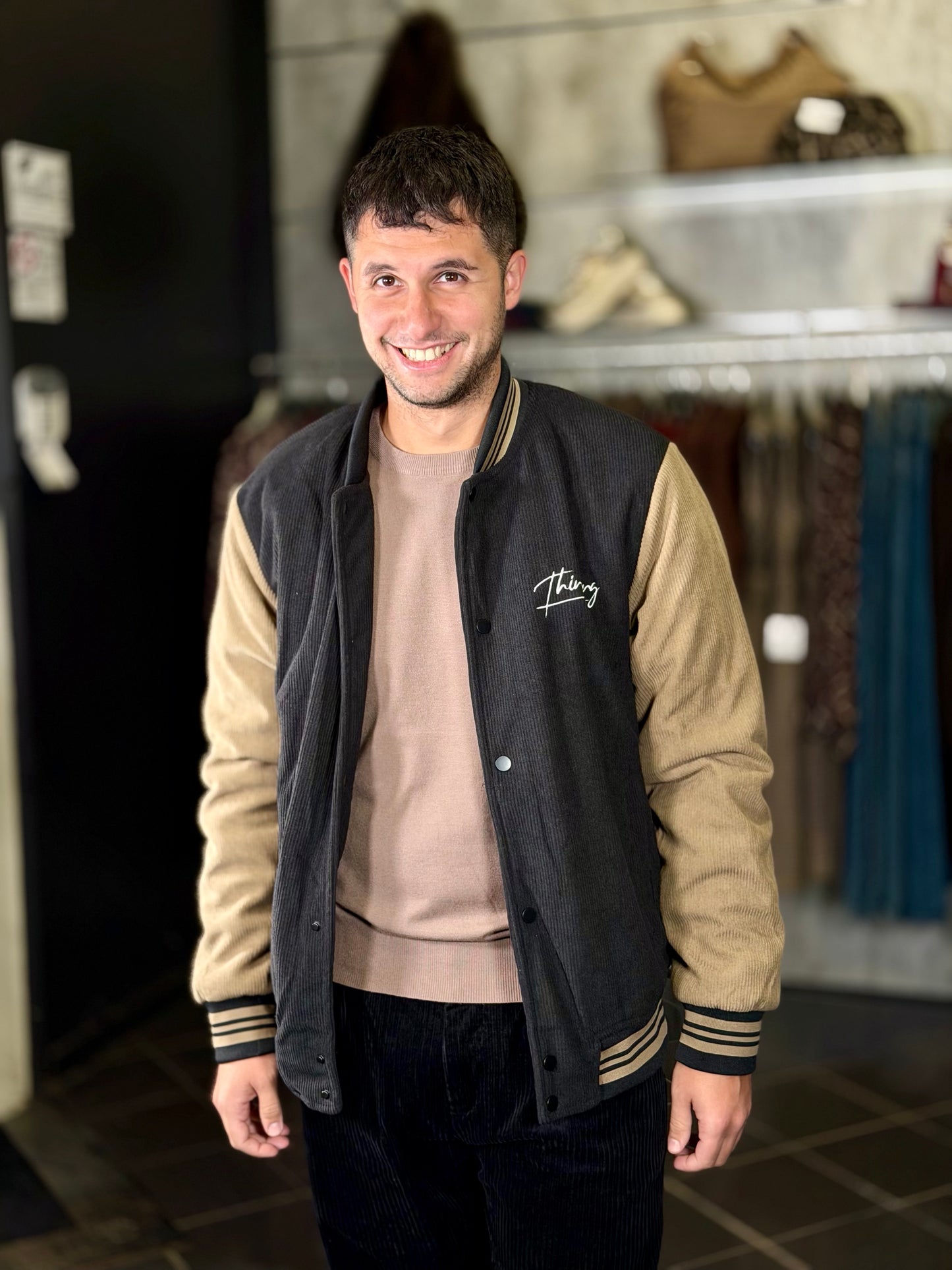 Bomber effetto velluto a coste nero 2149