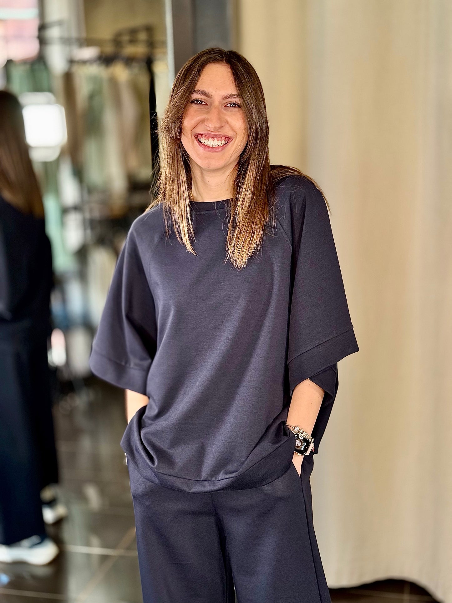 Blusa oversize blu in taglia unica 214