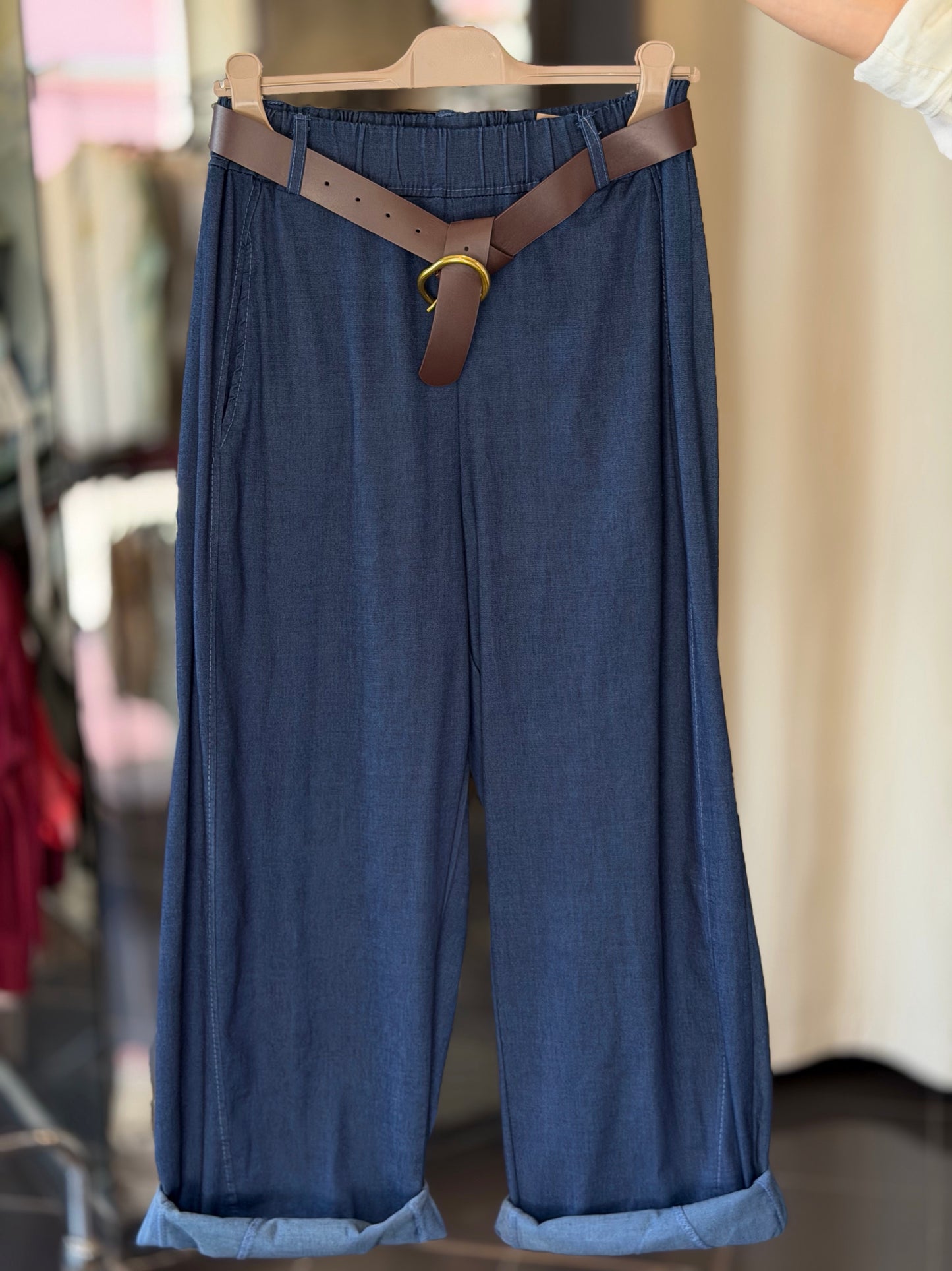 Pantalone chambry con cintura in taglia unica 2849A