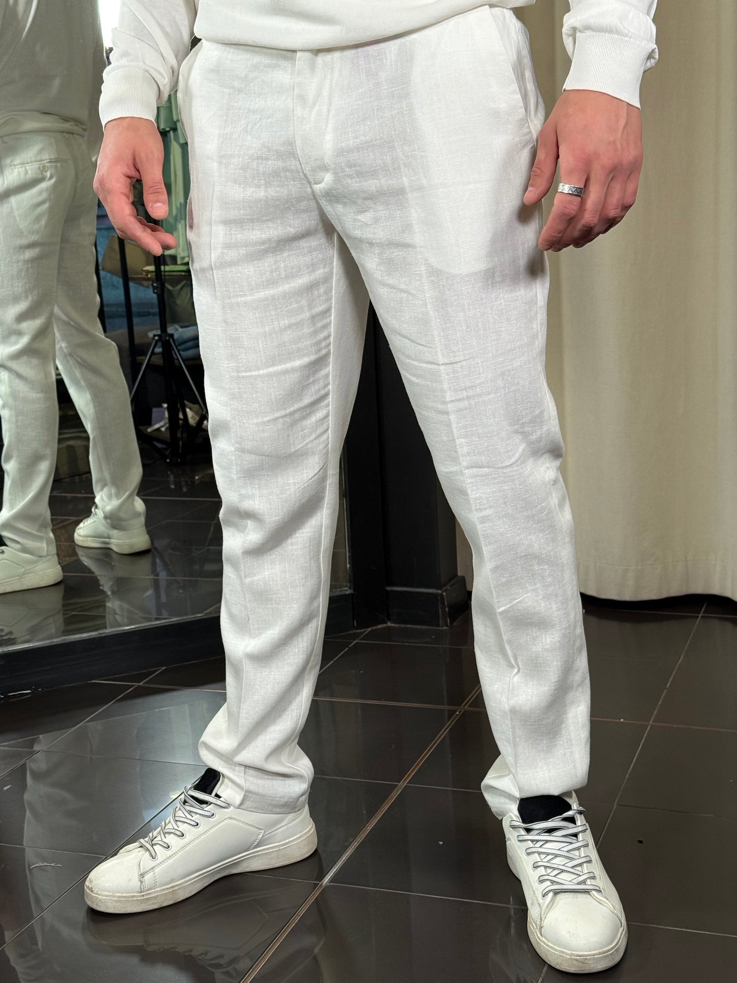Pantalone Slim bianco in lino 388