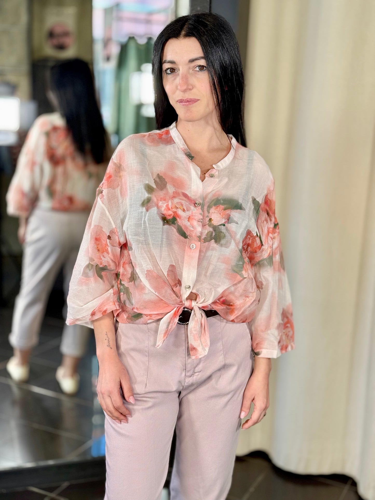 Camicia oversize a fiori rosa in taglia unica 246