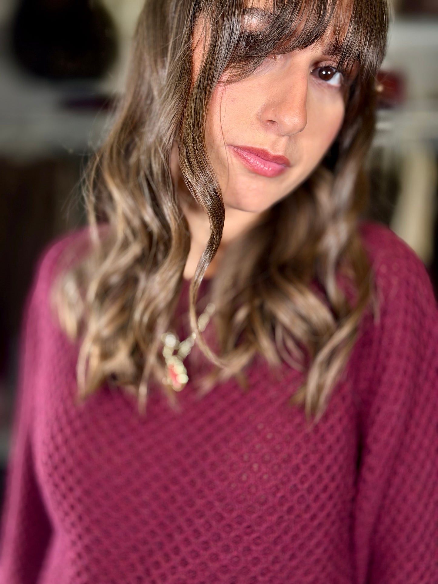 Maglioncino quadrato con manica a trombetta bordeaux in taglia unica 2401