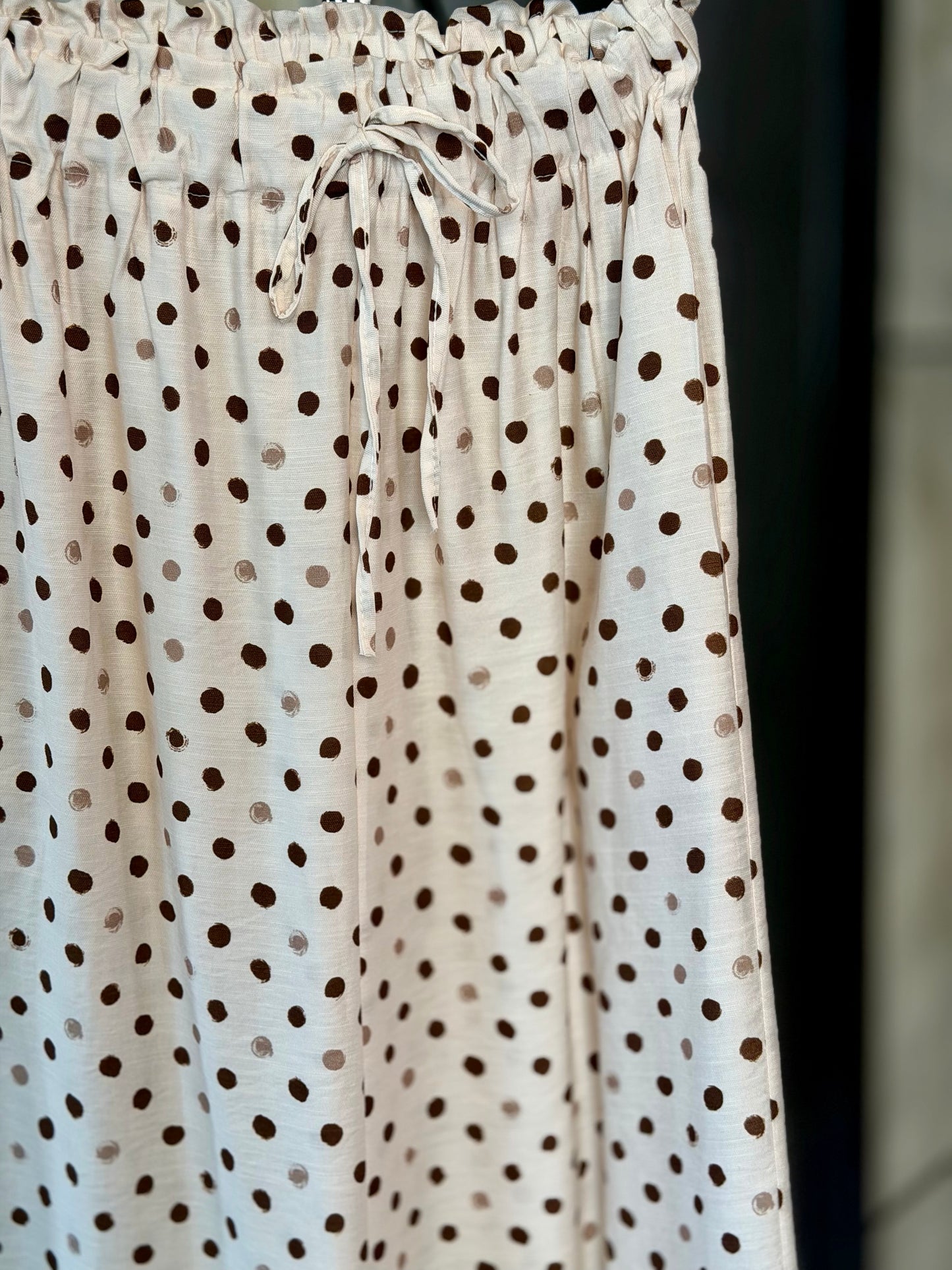 Pantalone a palazzo a pois marroni e beige in taglia unica 2389