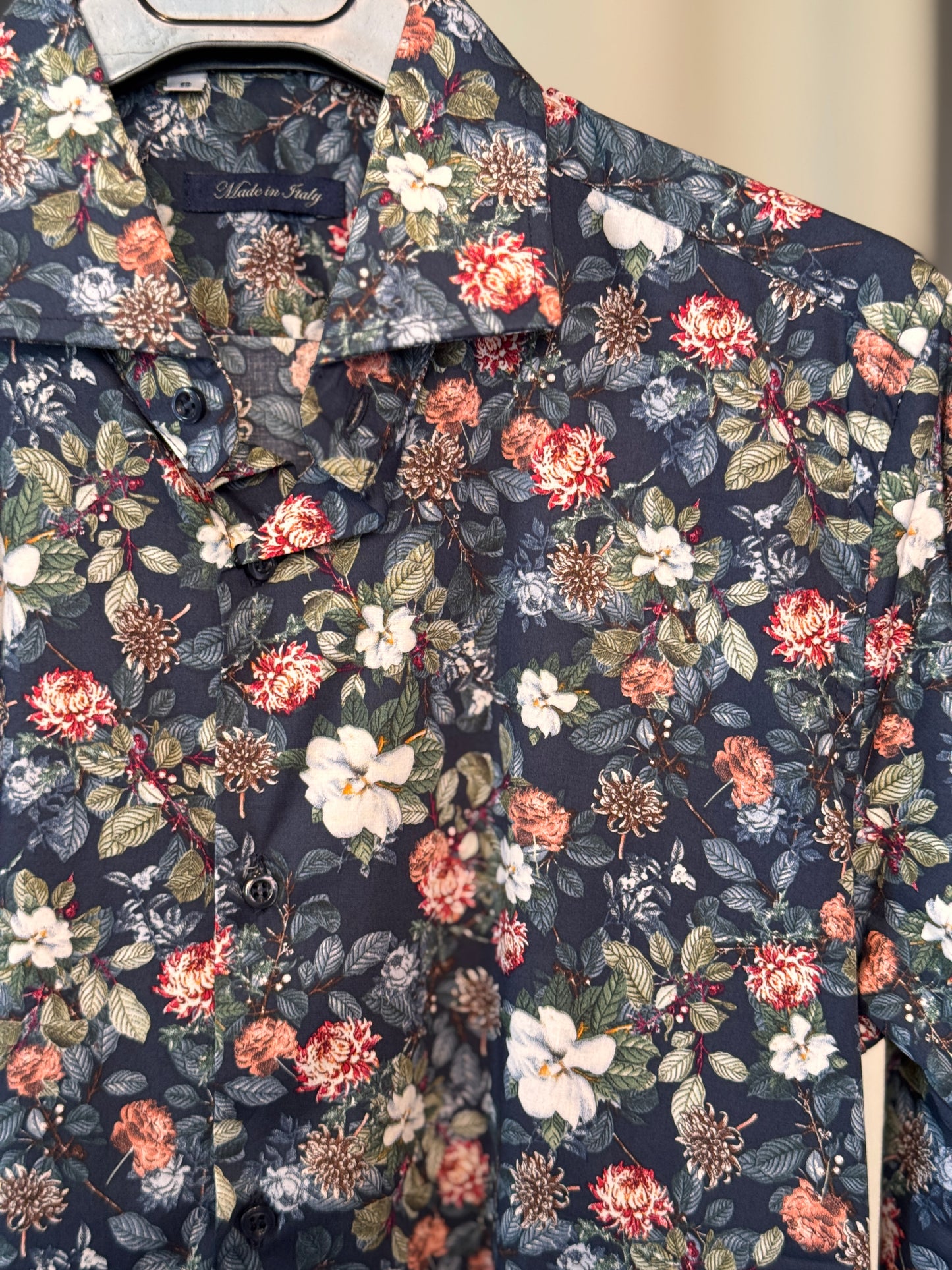 Camicia blu in fantasia fiori 2617