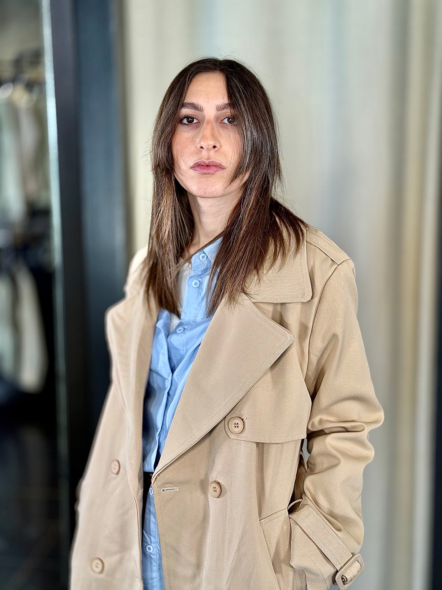Trench beige lungo con fusciacca in taglia unica 357