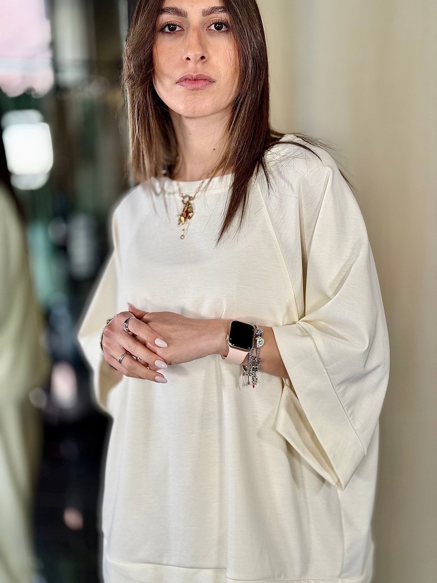 Blusa oversize panna in taglia unica 213