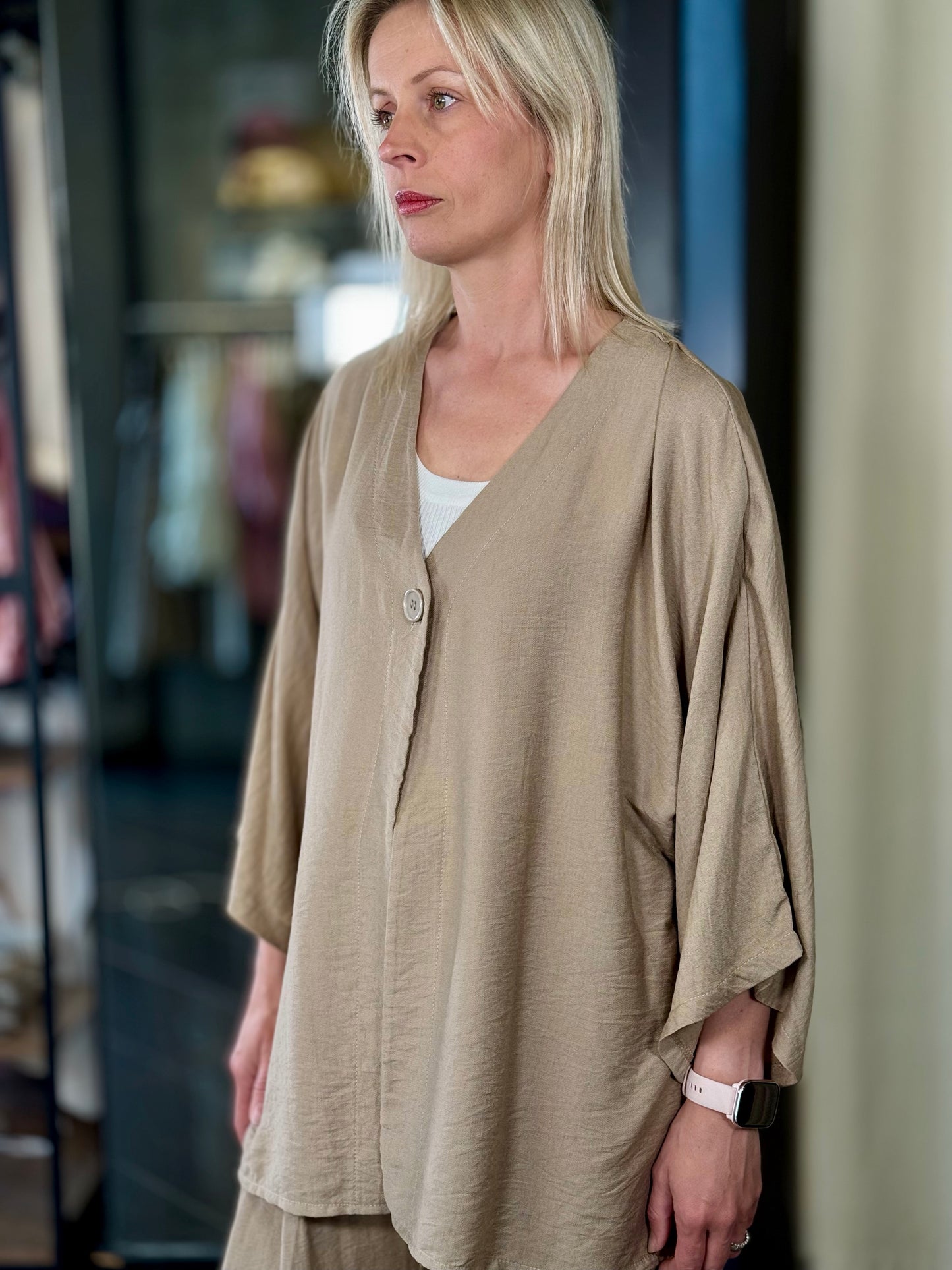 Completo con cardigan oversize e pantalone a palazzo con coulisse in vita in taglia unica 606