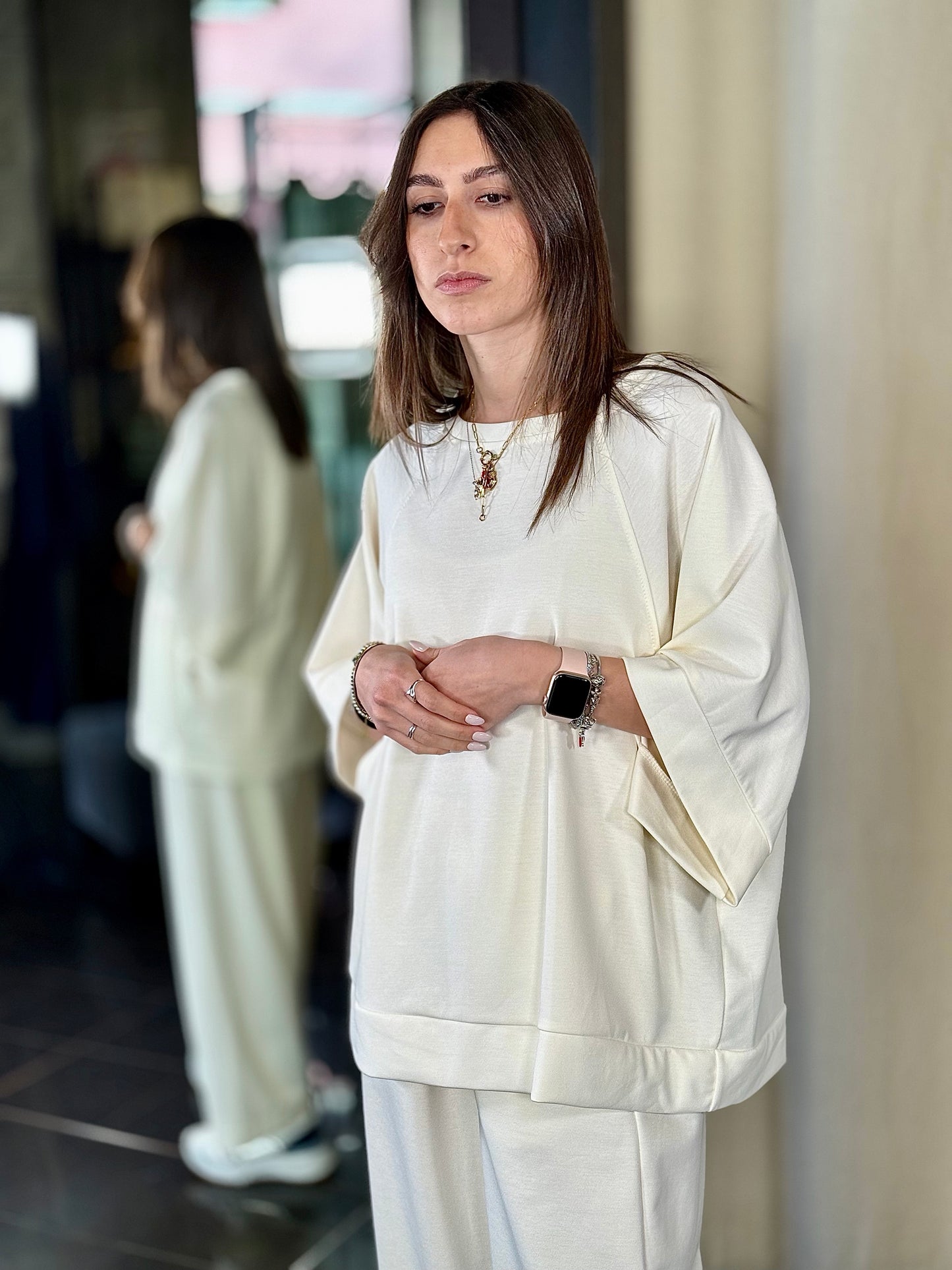 Blusa oversize panna in taglia unica 213
