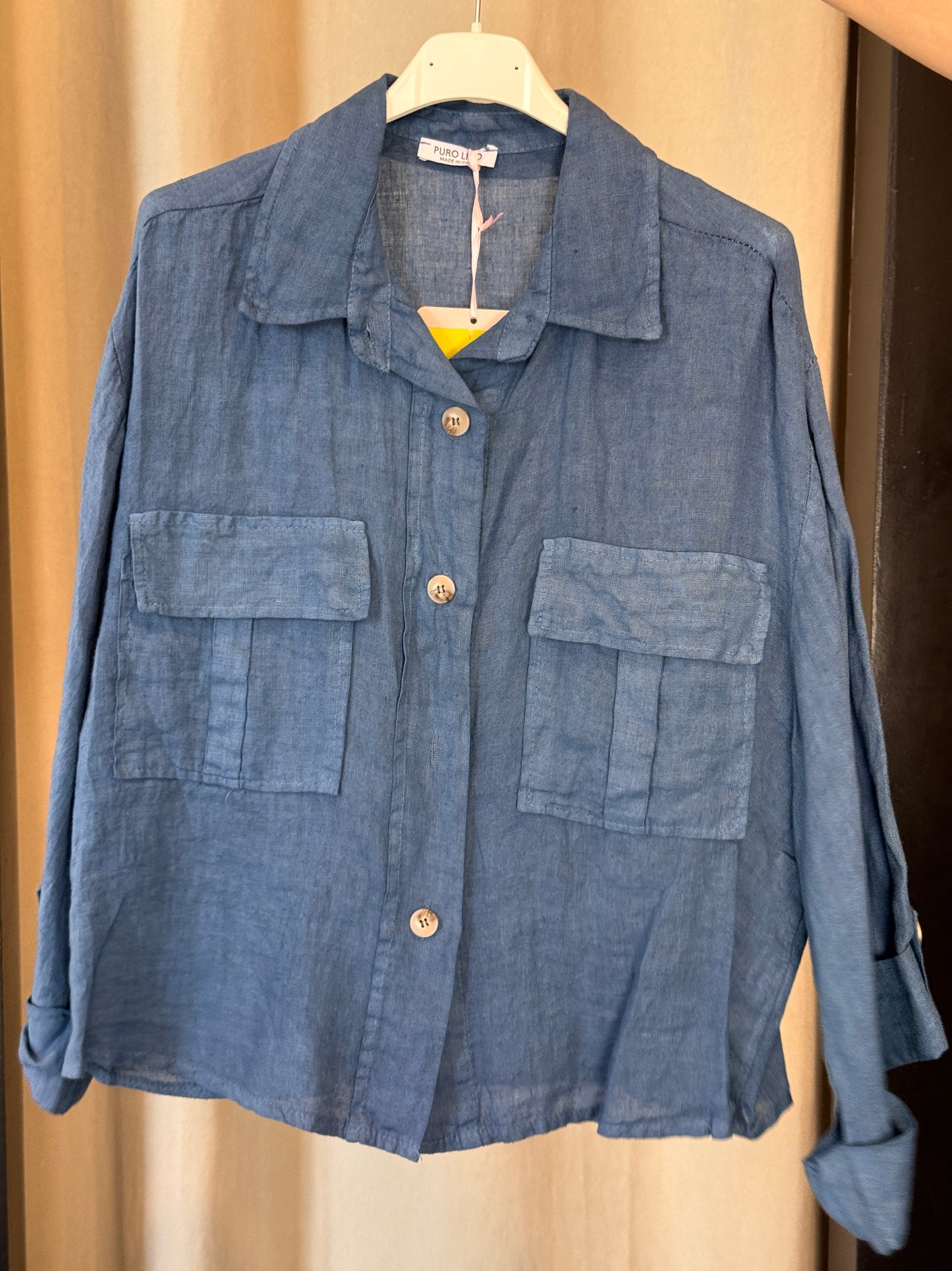 Camicia in lino azzurra in taglia unica 2723