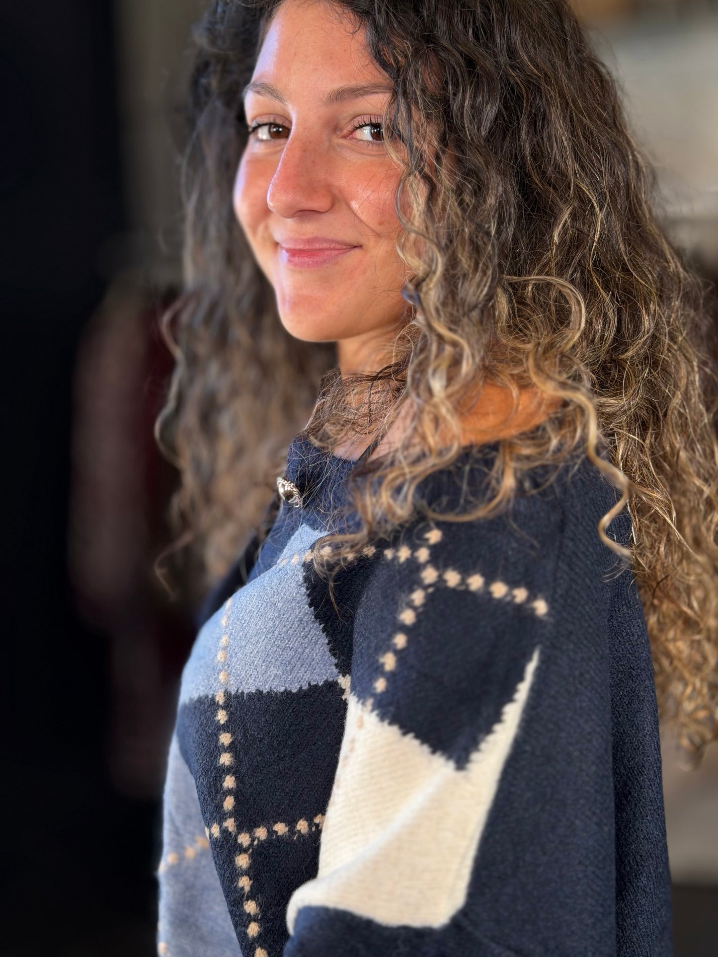 Cardigan blu a rombi in taglia unica 2472