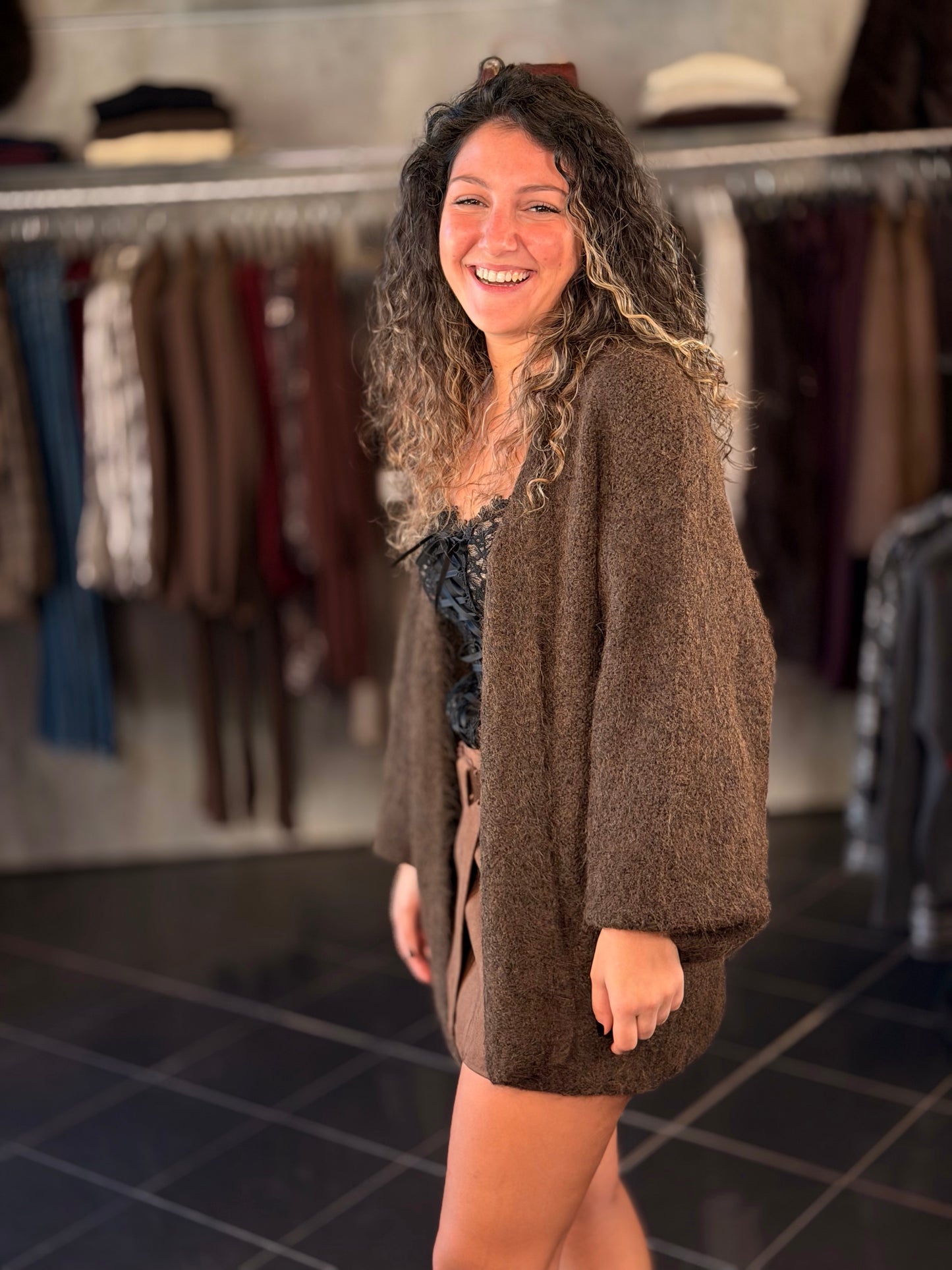 Cardigan marrone in taglia unica 2458