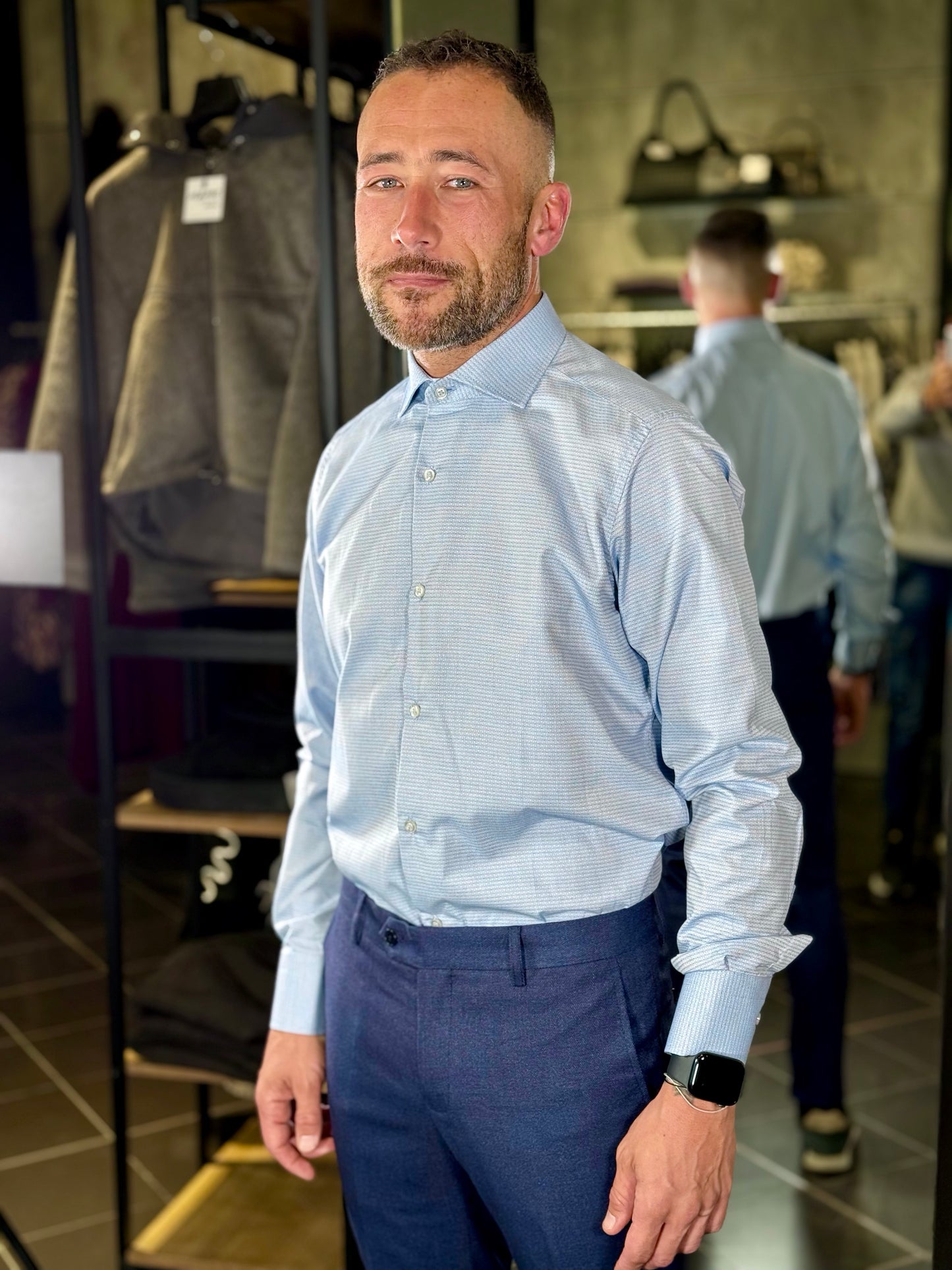 Camicia microfantasia geometrica azzurra 2333